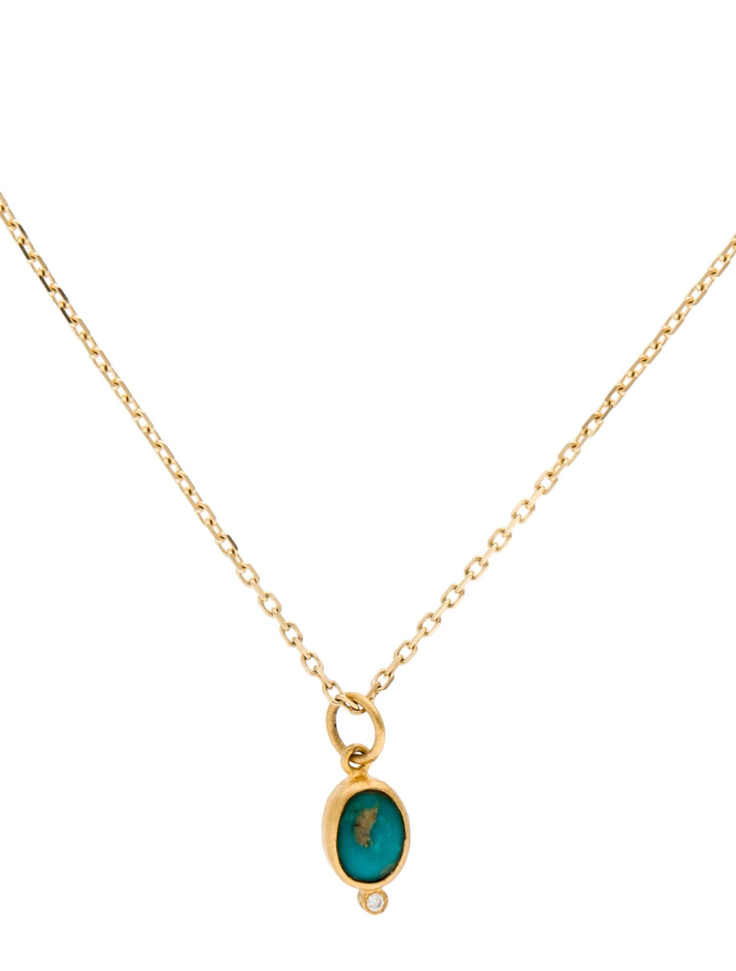Necklace 24K Turquoise & Diamond Pendant w/ 18K Chain Necklace