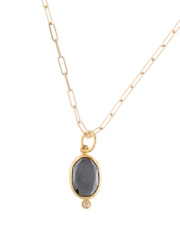 Necklace Pendant 24K Hematite & Diamond w/ 18K Chain