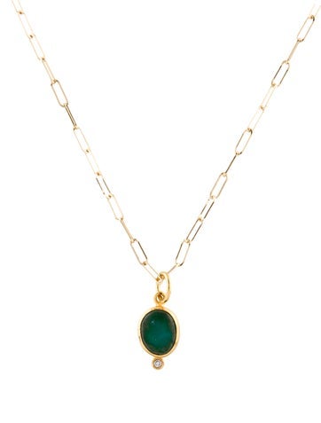 Necklace Pendant 24K Turquoise & Diamond w/ 18K Chain