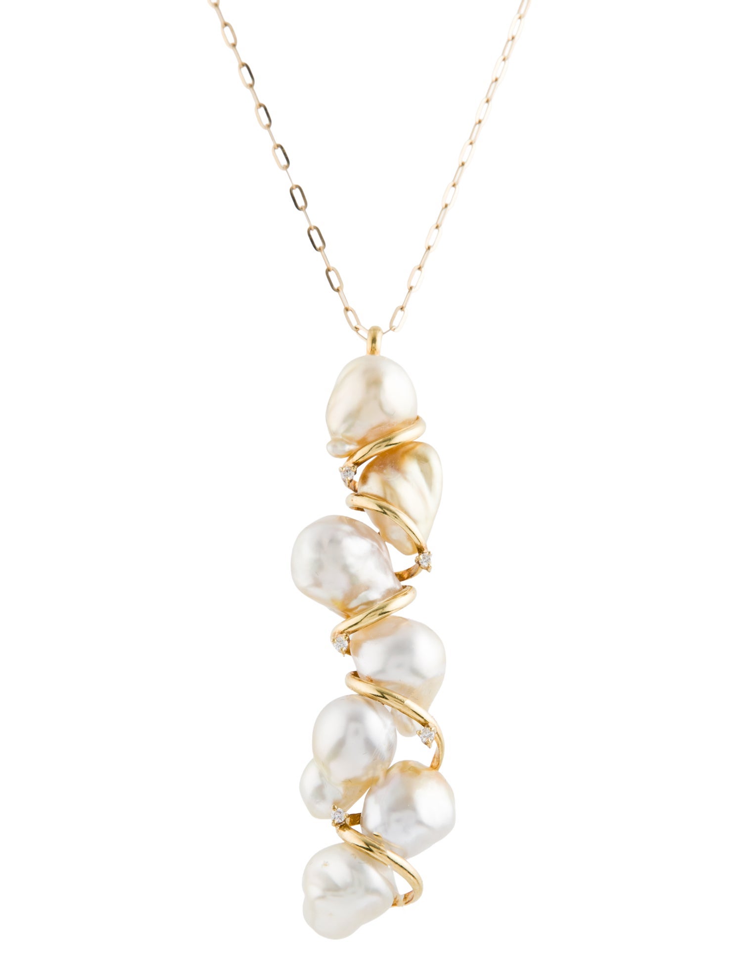 Necklace 18K Pearl & Diamond Pendant Necklace