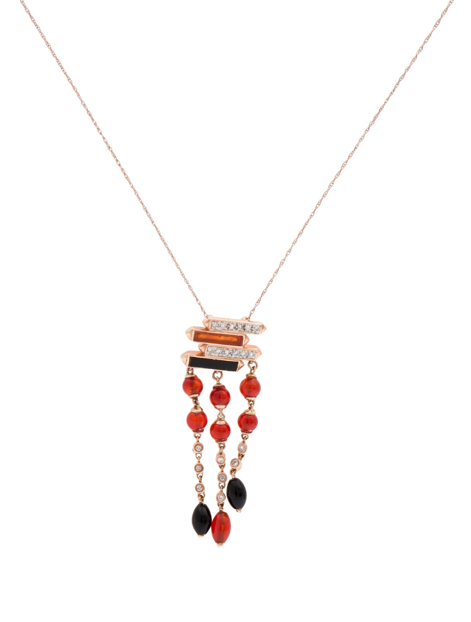 Necklace 14K Carnelian, Onyx & Diamond Pendant Necklace