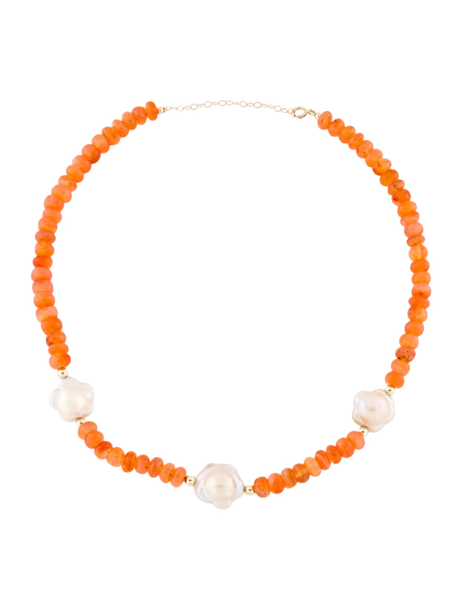 Necklace 14K Pearl & Carnelian Station Bead Strand Necklace