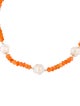 Necklace 14K Pearl & Carnelian Station Bead Strand Necklace