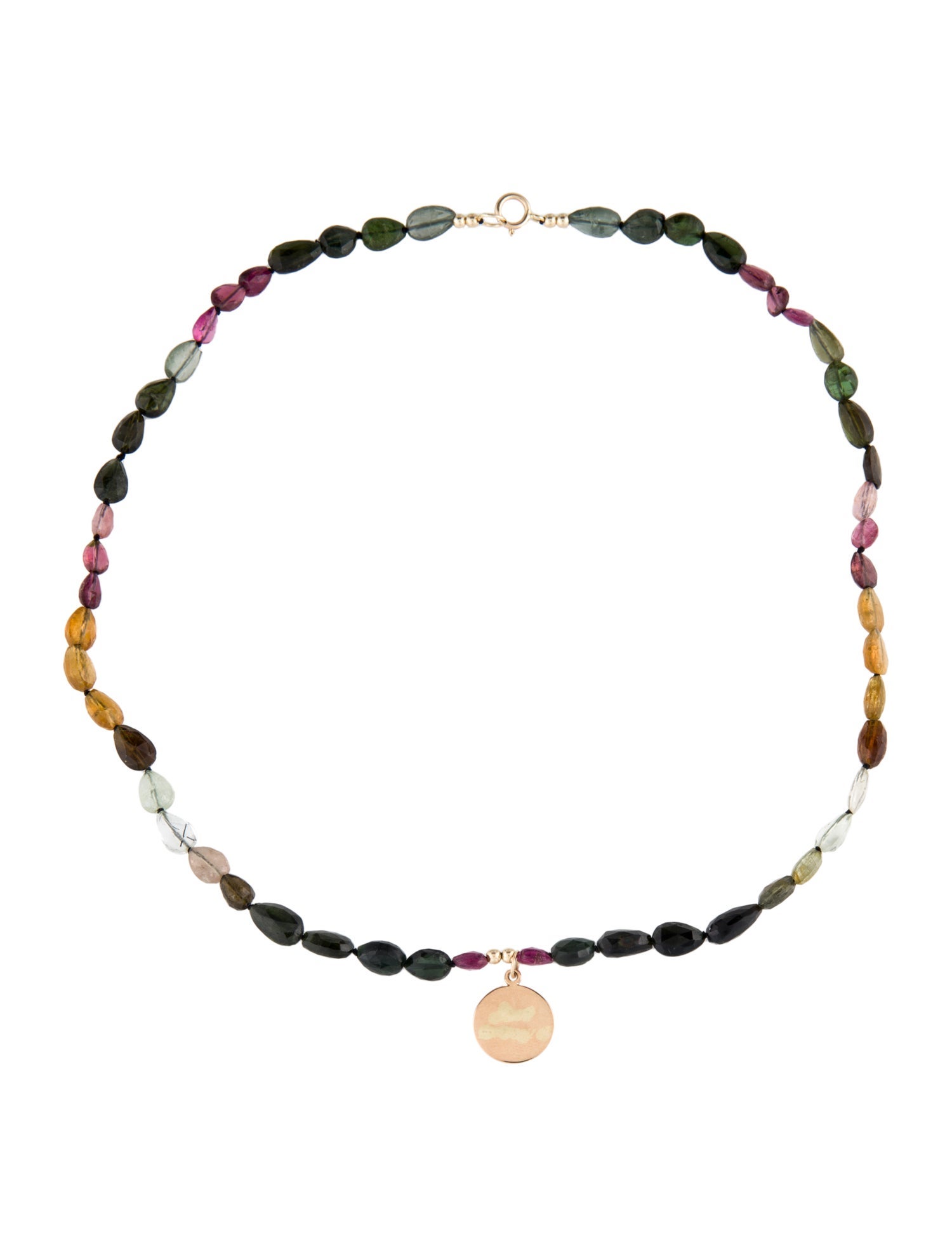 Necklace 14K Tourmaline & Tourmalinated Quartz Bead Pendant Necklace