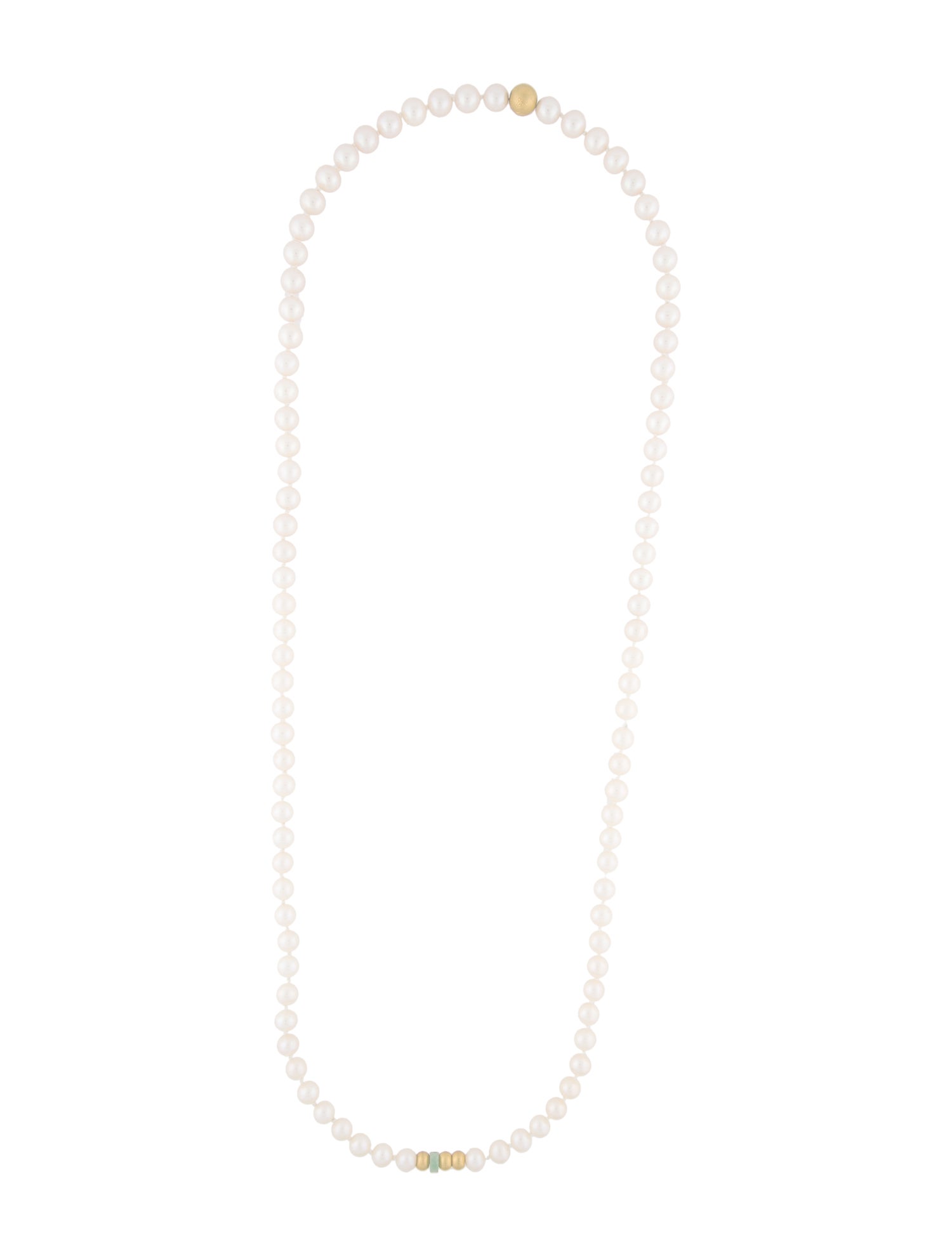 Necklace 24K Graduated Pearl Strand w/ Jadeite & Gold Rondelle