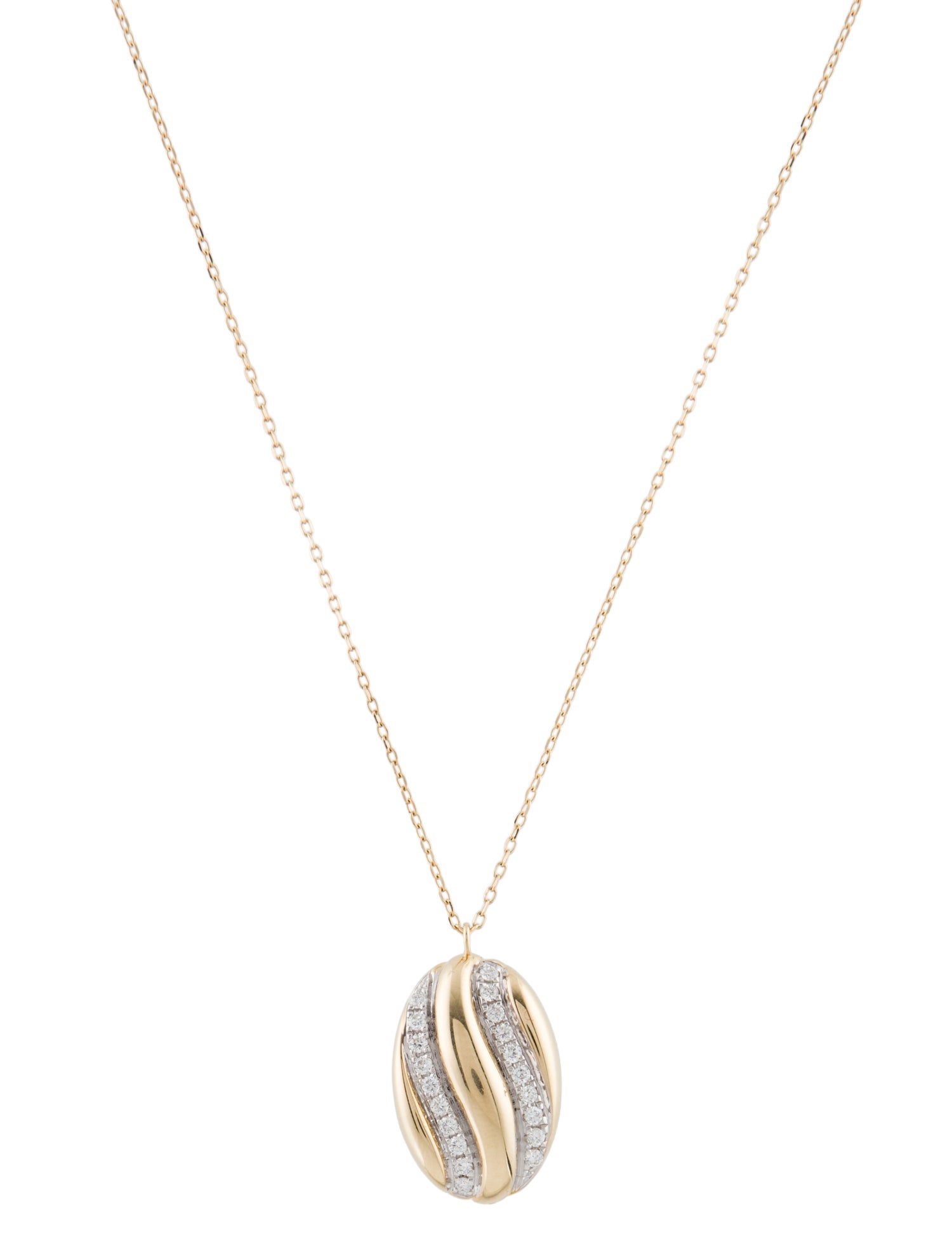 Necklace 14K Diamond Oval curved Pendant