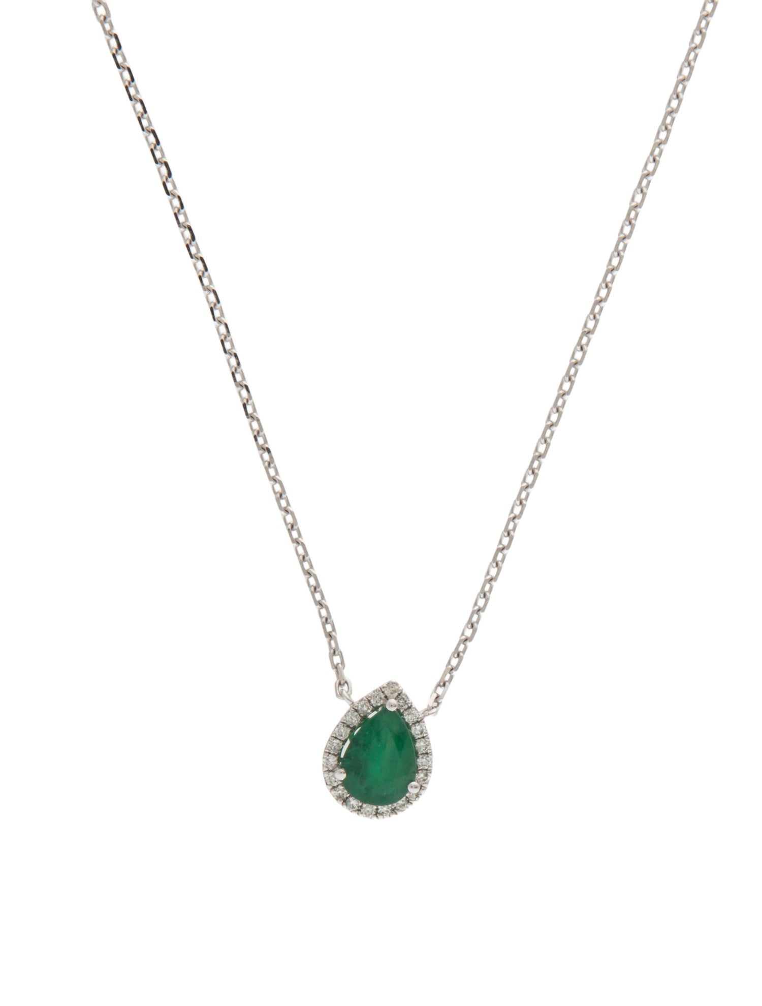 Necklace 14K 1.03ct Emerald & Diamond Pendant Necklace