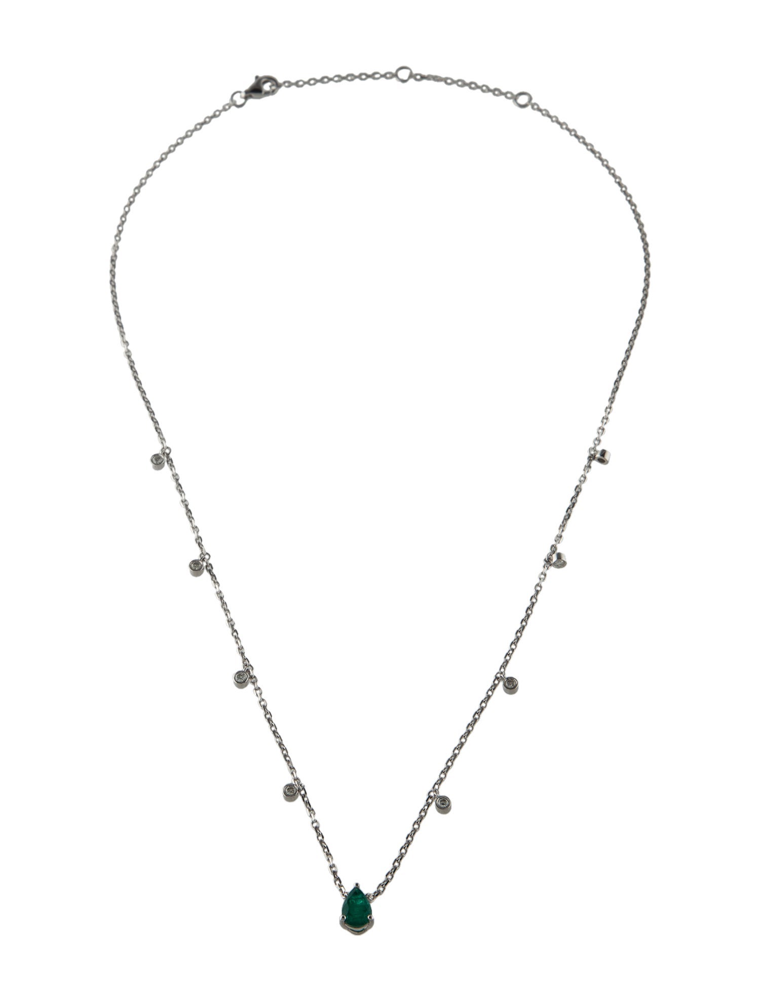 Necklace 14K Emerald & Diamond Station Pendant Necklace