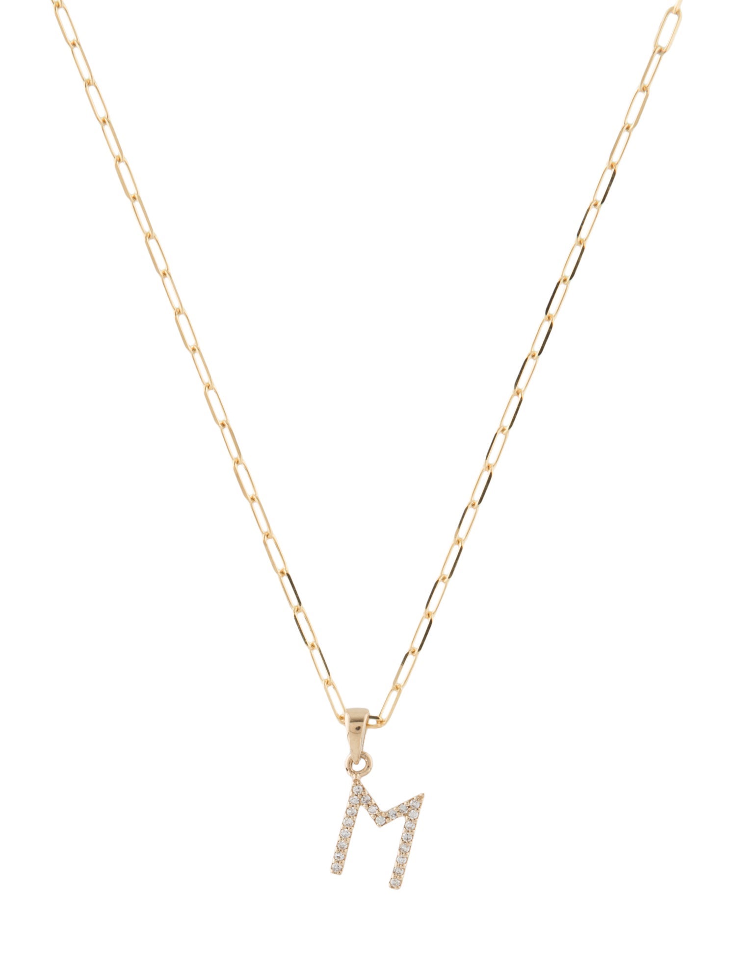 Necklace 14K Diamond 'M' Initial Pendant Necklace