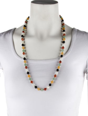 Necklace 14K Jadeite & Onyx Bead Strand Necklace