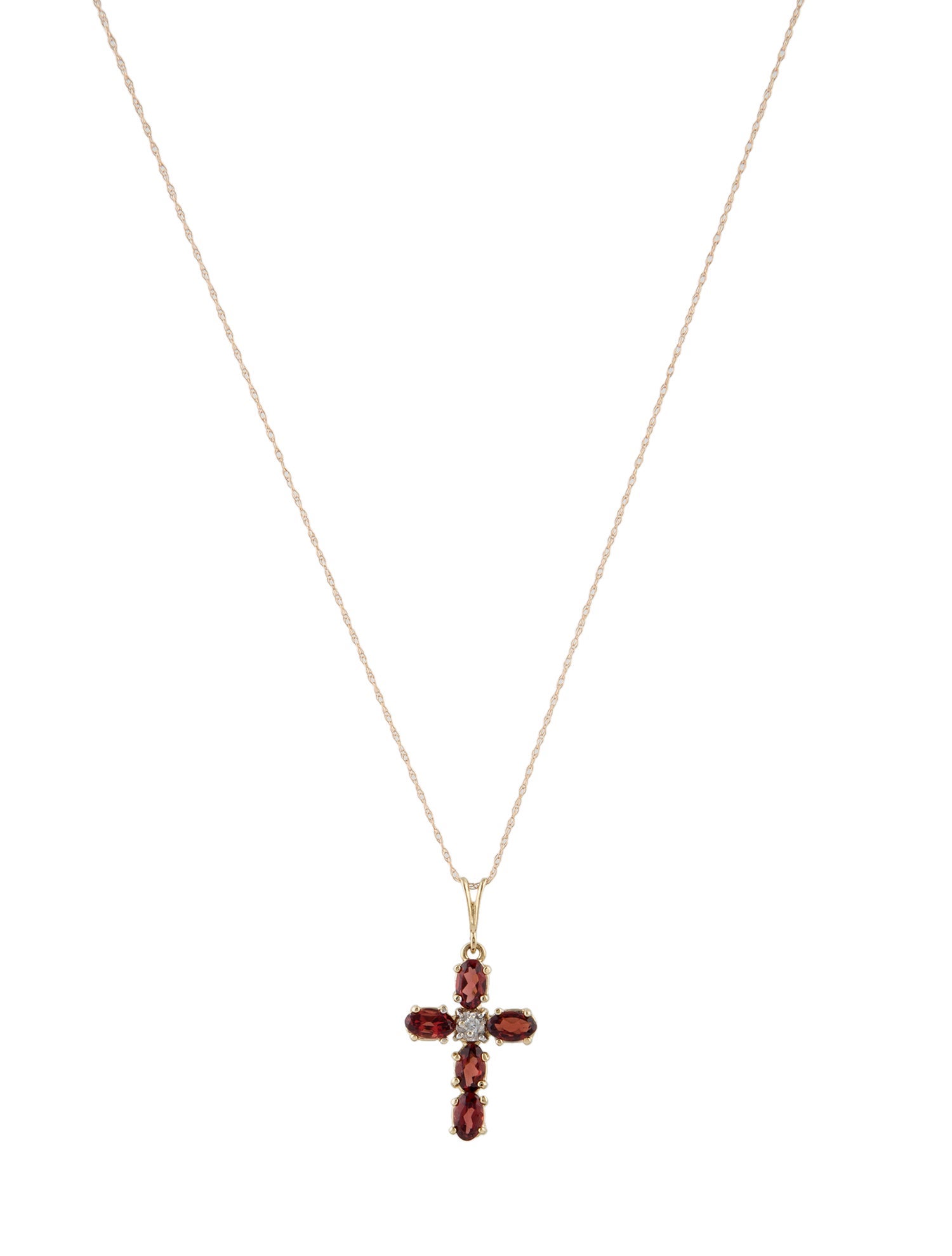 Necklace 14K 1.25ctw Garnet & Diamond Cross Pendant Necklace