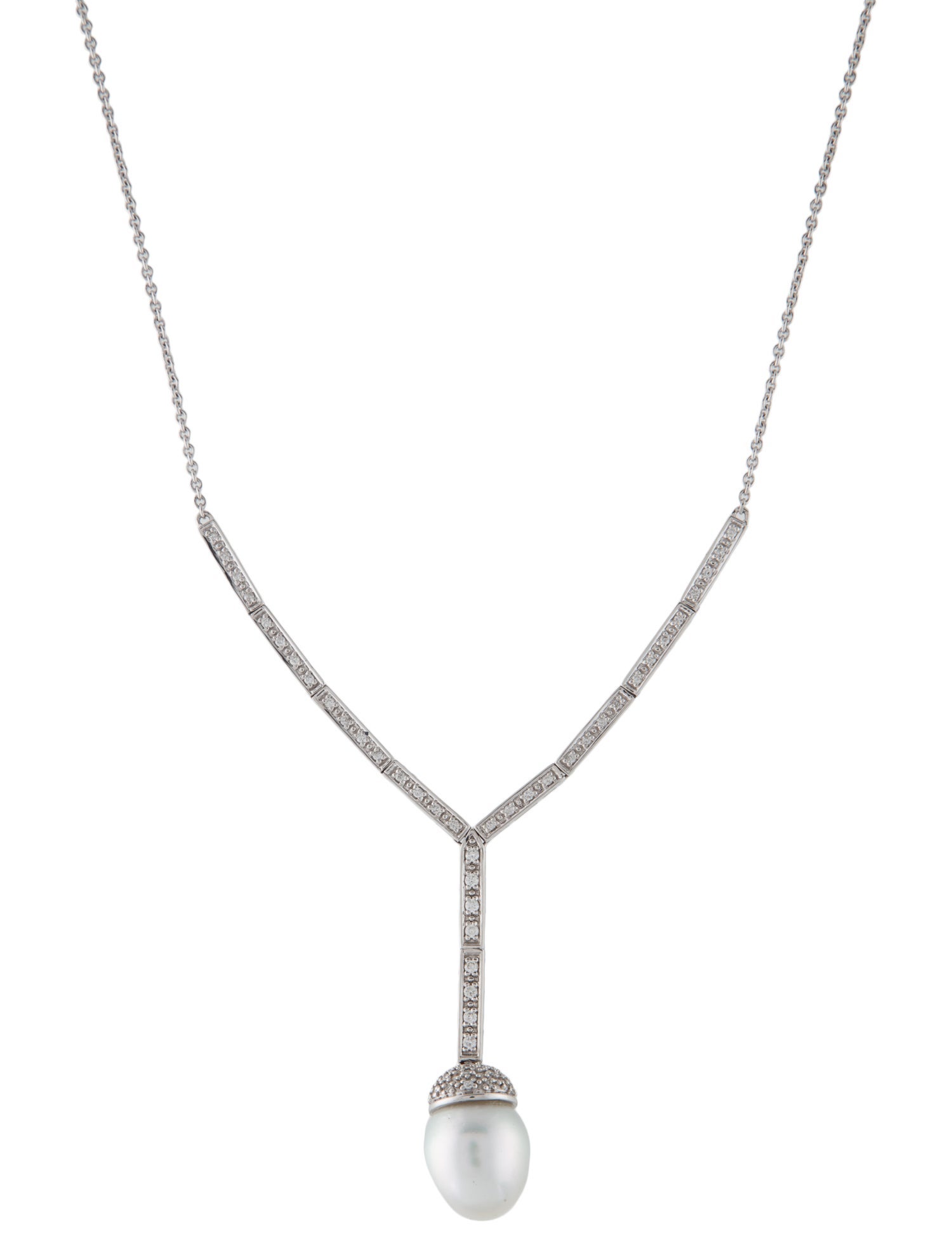 Necklace 14K Pearl & Diamond Y Necklace