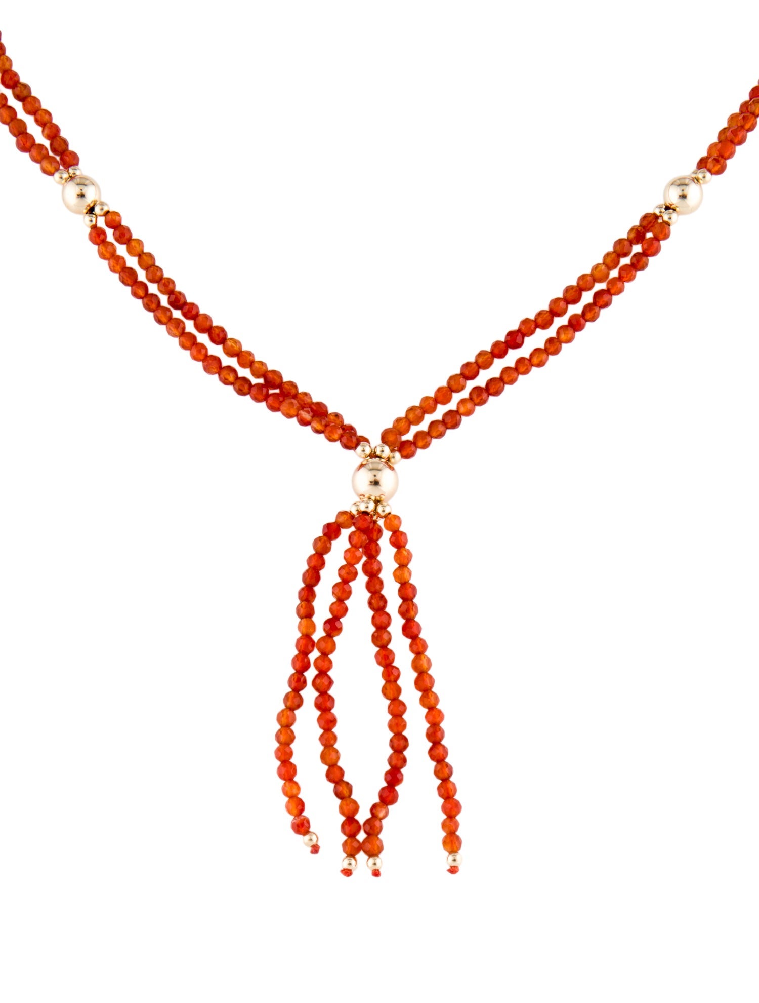 Necklace 14K Carnelian Double Strand Lavalier Necklace