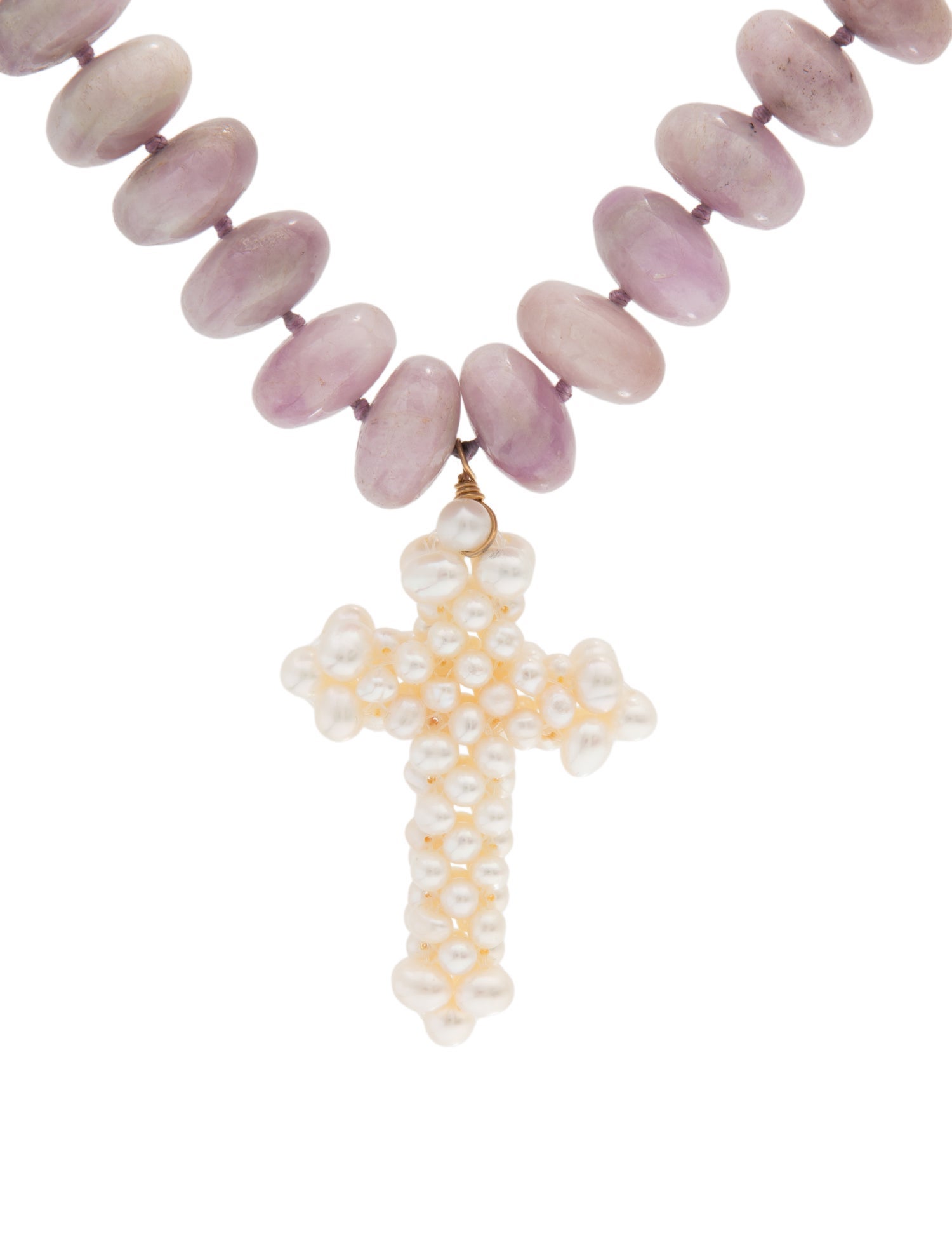 Necklace 14K Pearl & Kunzite Cross Pendant Necklace