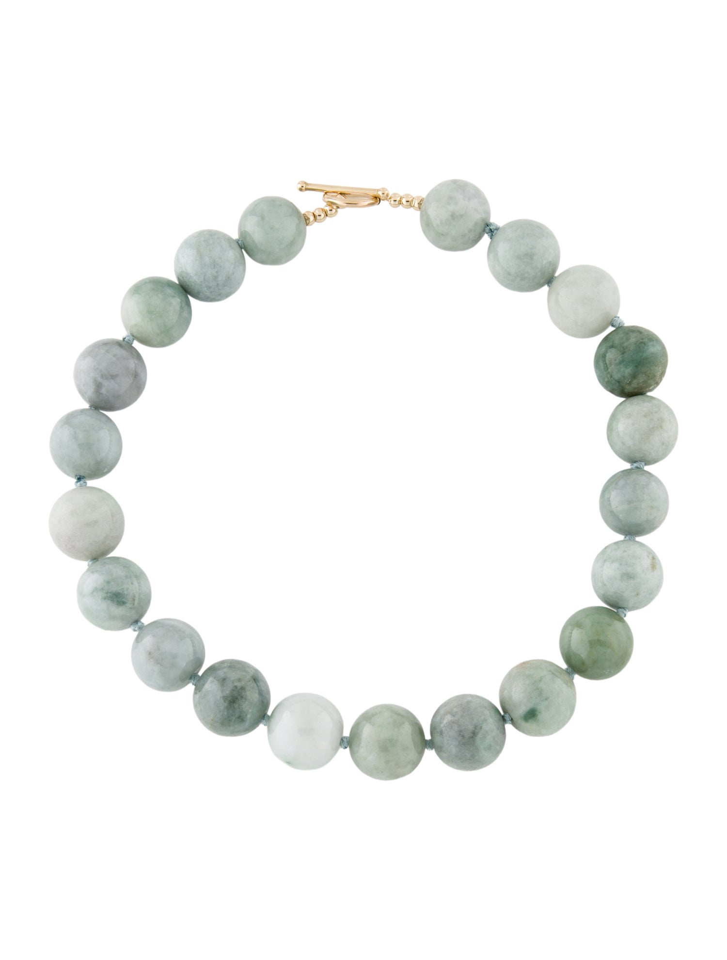 Necklace 14K Jadeite Bead Strand Toggle Necklace
