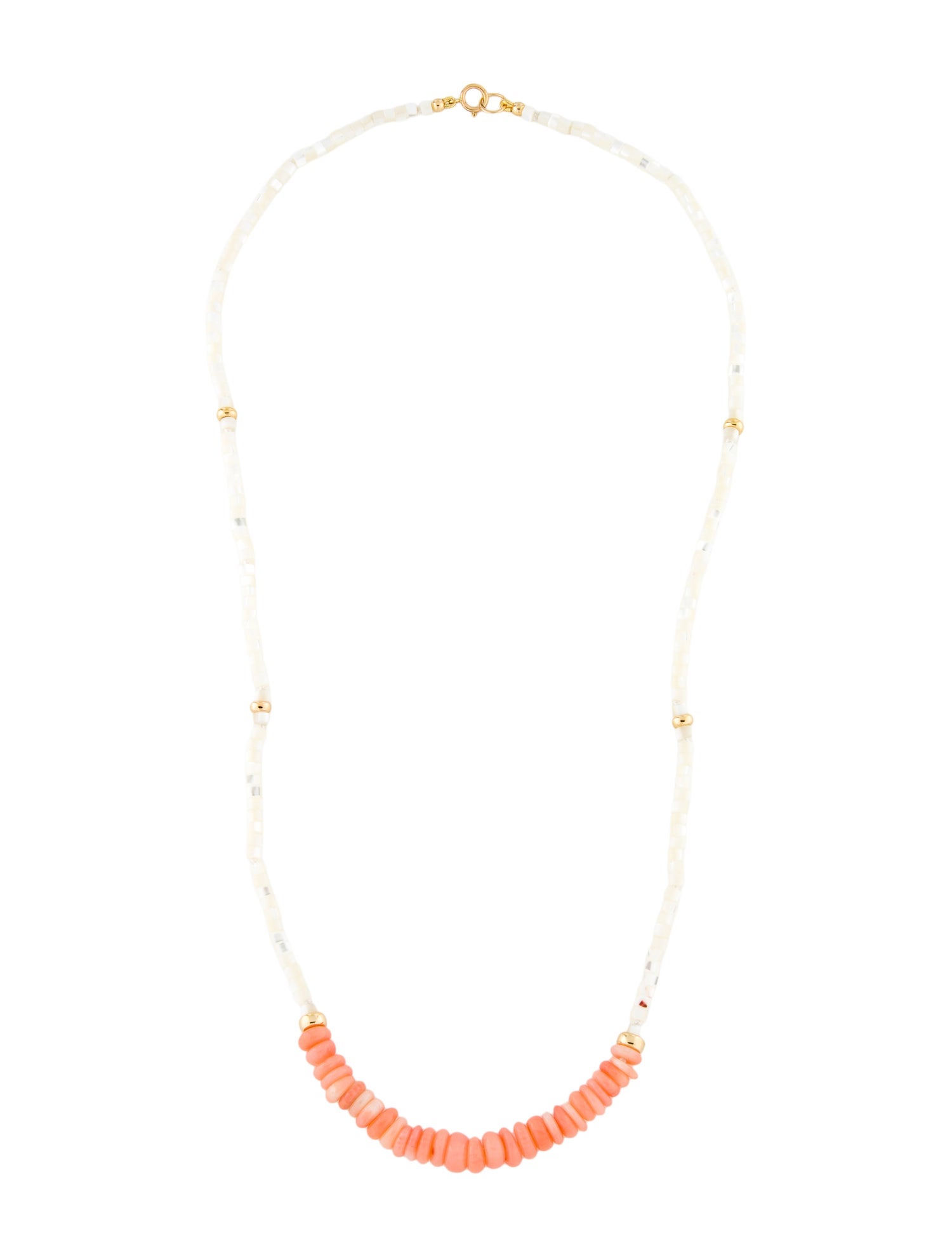 Necklace 14K Mother of Pearl & Coral Bead Necklace