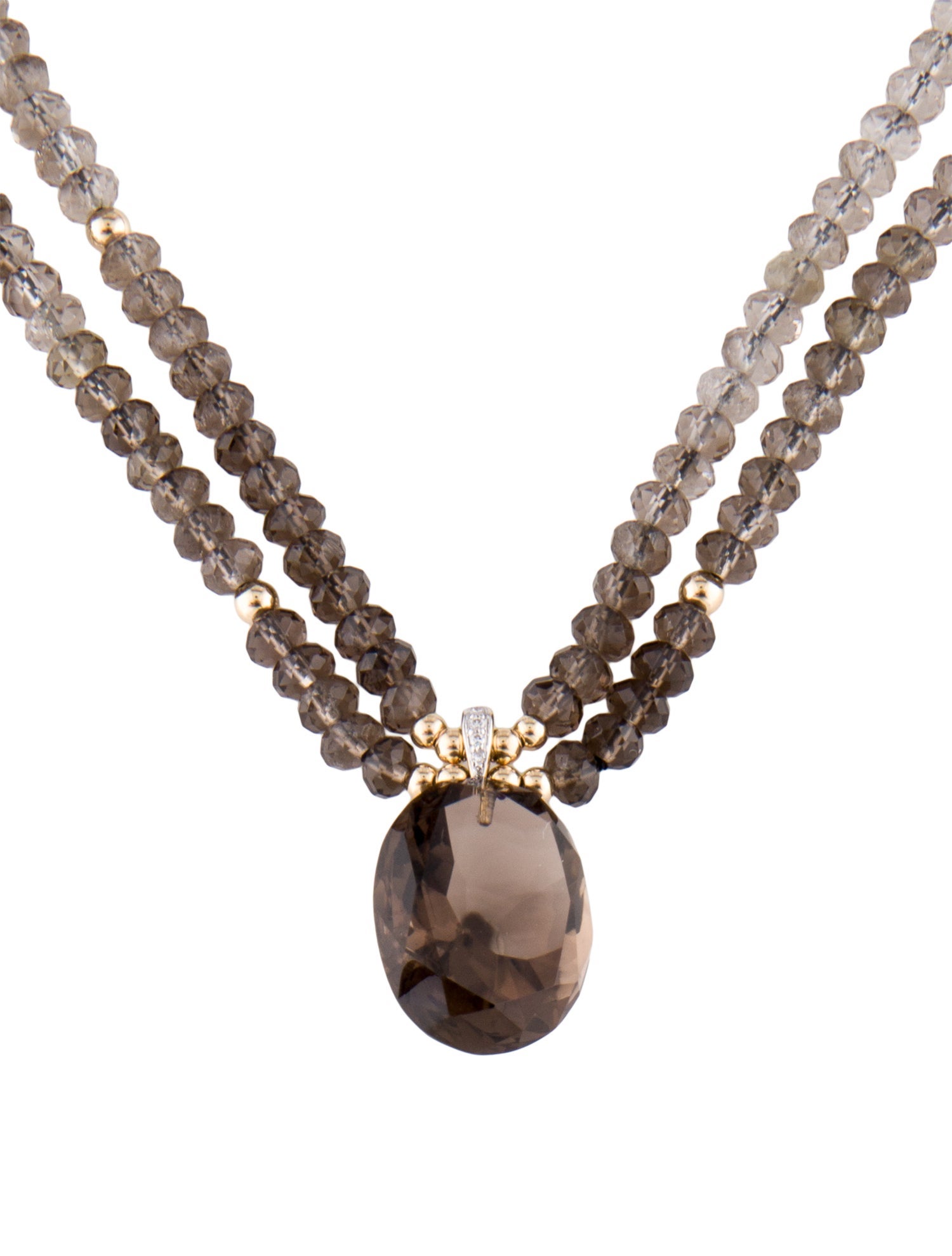 Necklace 14K Smoky Quartz, Prasiolite & Diamond Pendant Necklace
