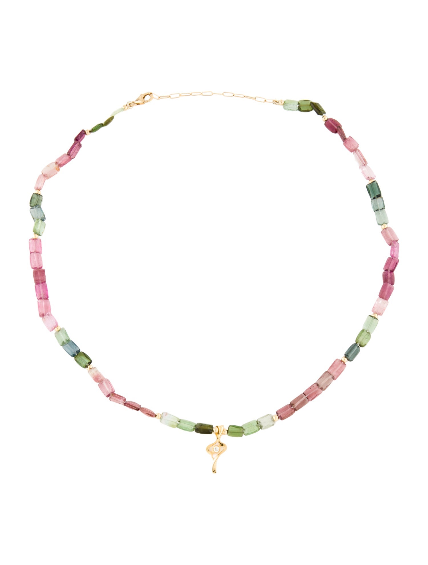 Necklace 18K Tourmaline & Diamond Pendant & Bead Necklace