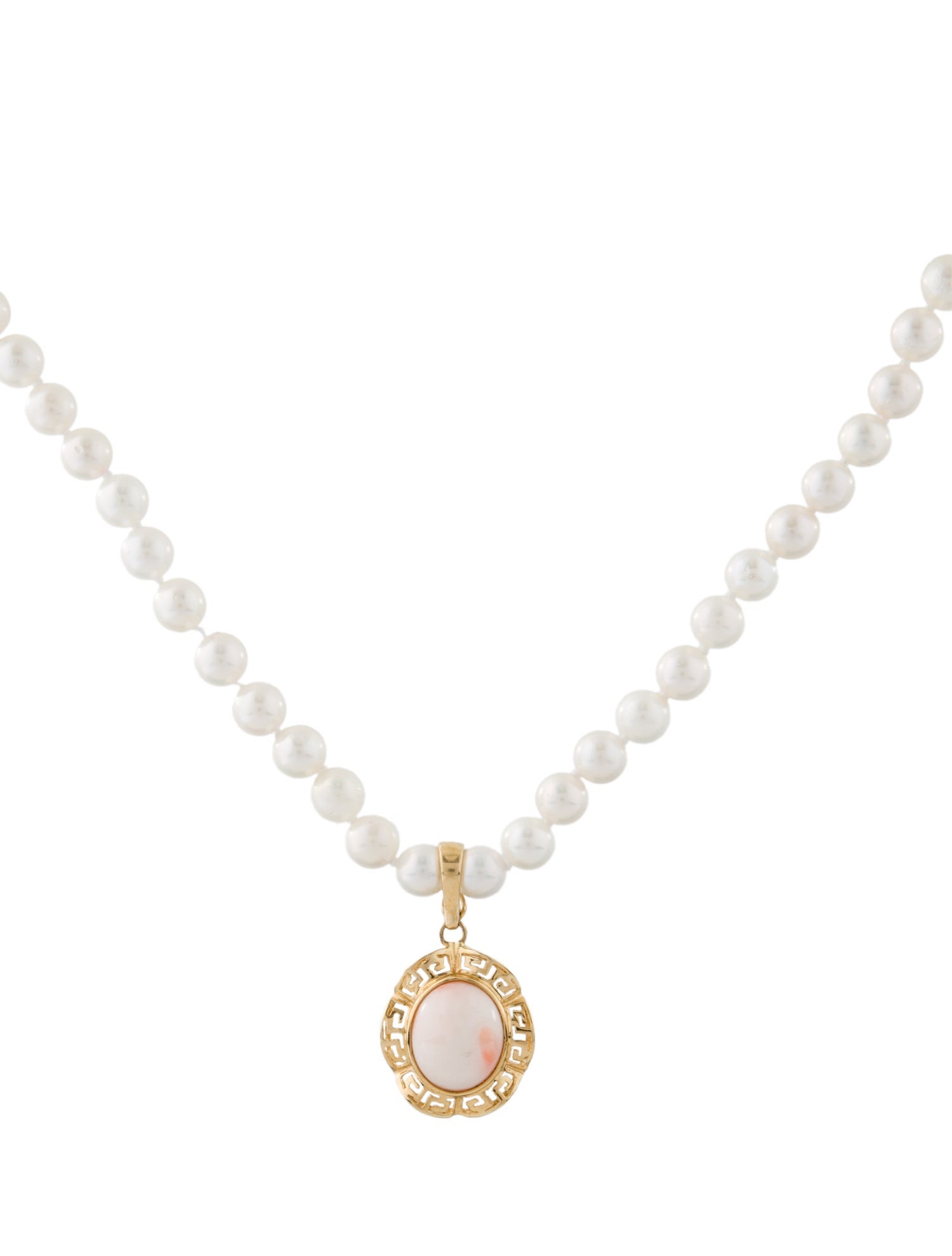 Necklace 14K Pearl & Coral Pendant Necklace