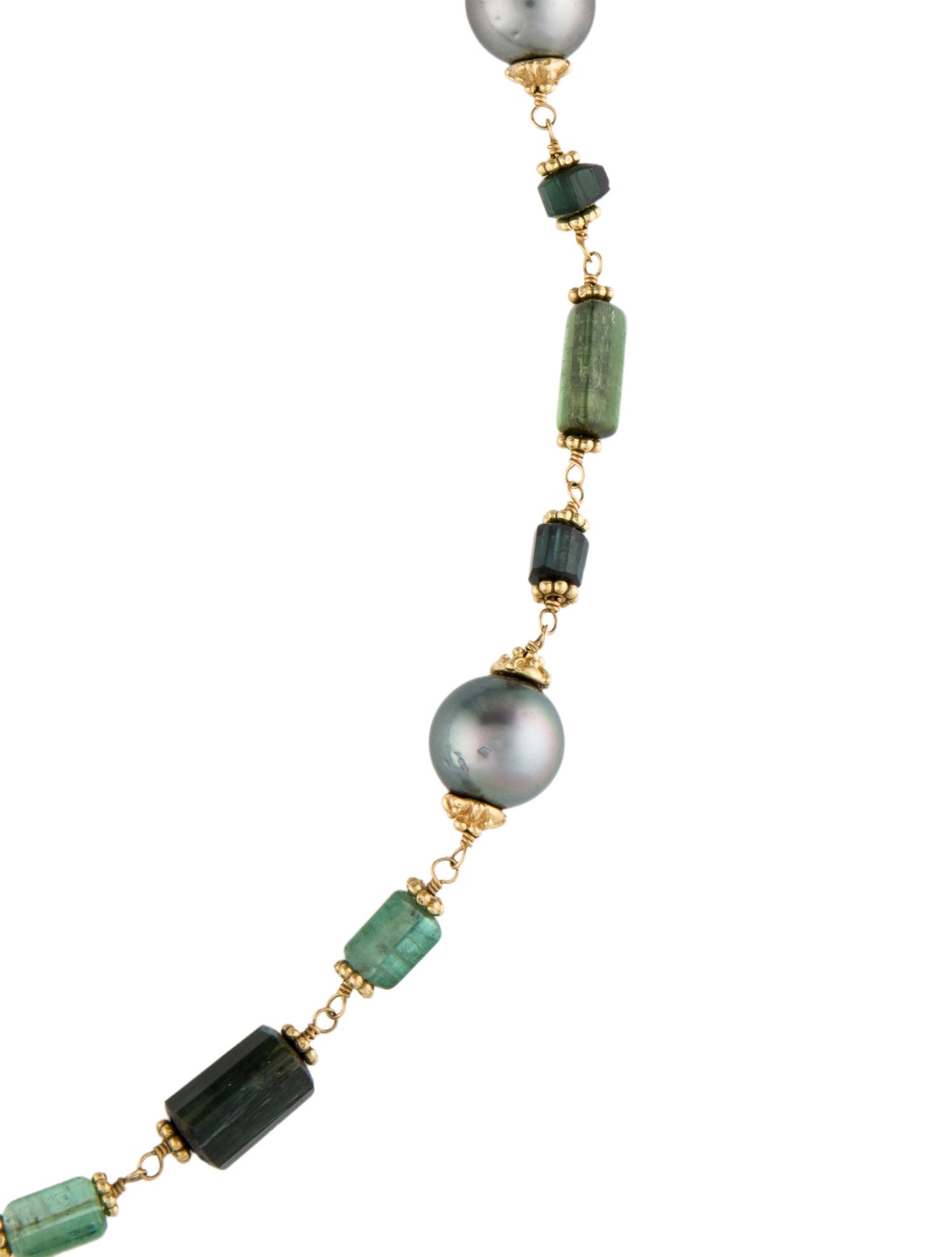 Necklace 18K Pearl & Tourmaline Station Bead Strand Necklace