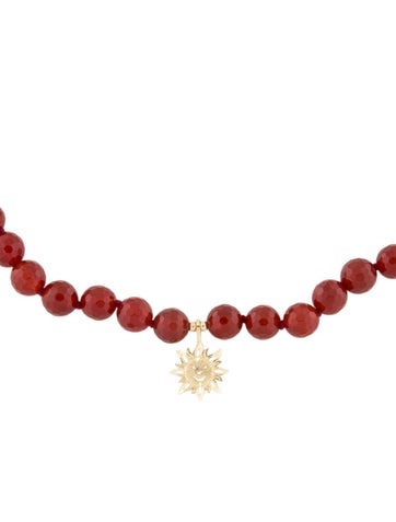 Necklace Bead Strand 14K Carnelian Sun Pendant