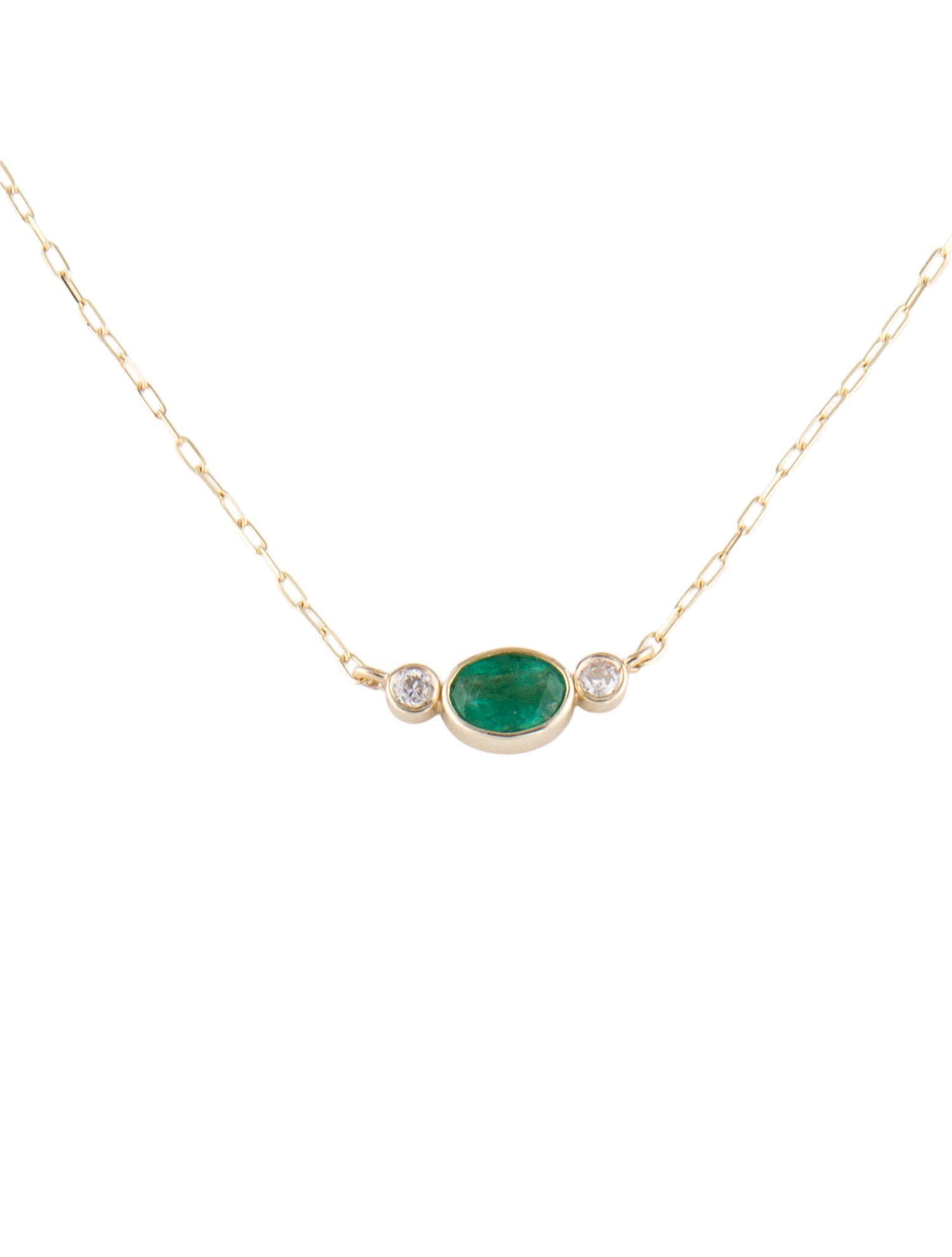 Necklace 14K Emerald & Diamond Pendant Necklace