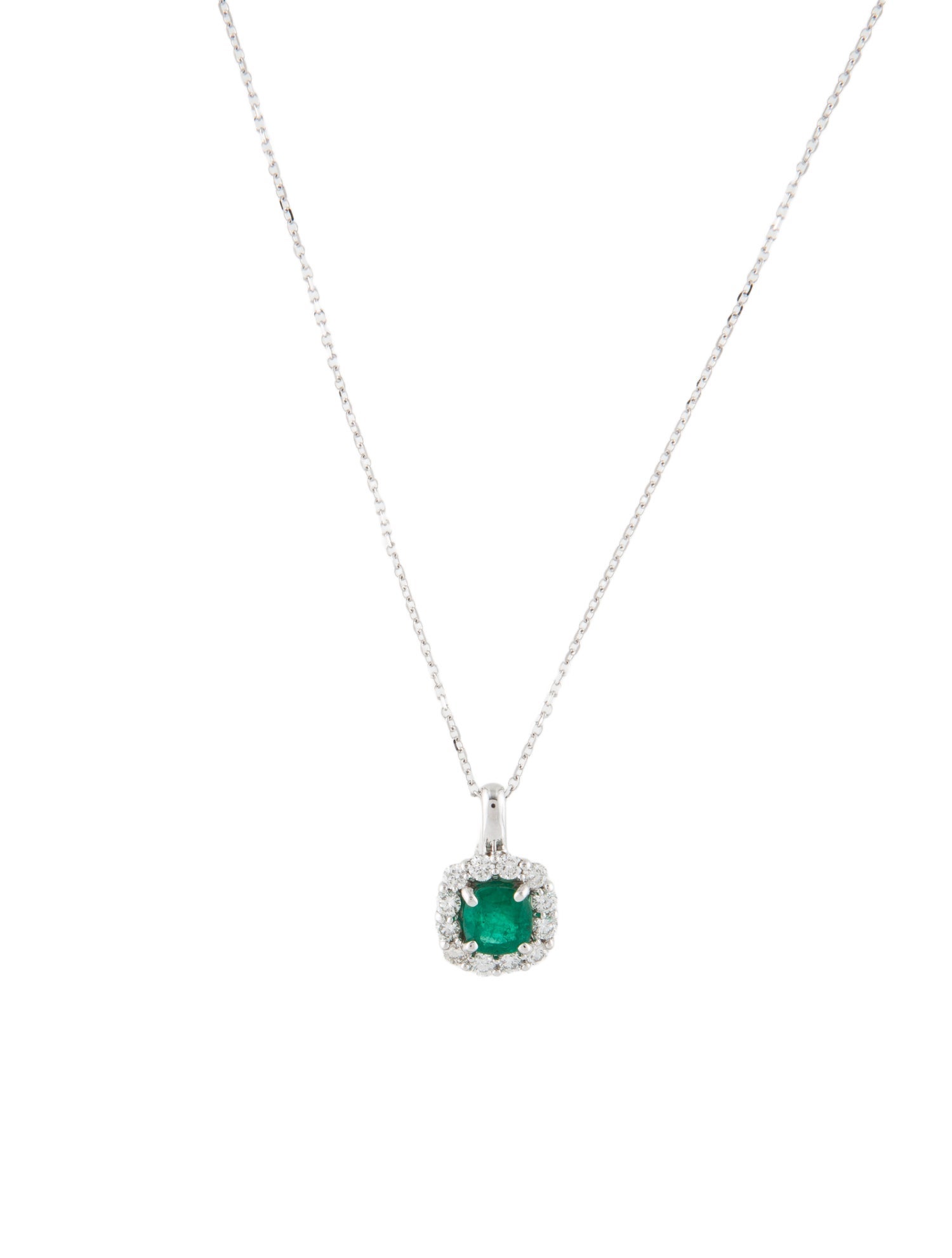 Necklace 14K Emerald & Diamond Pendant Necklace