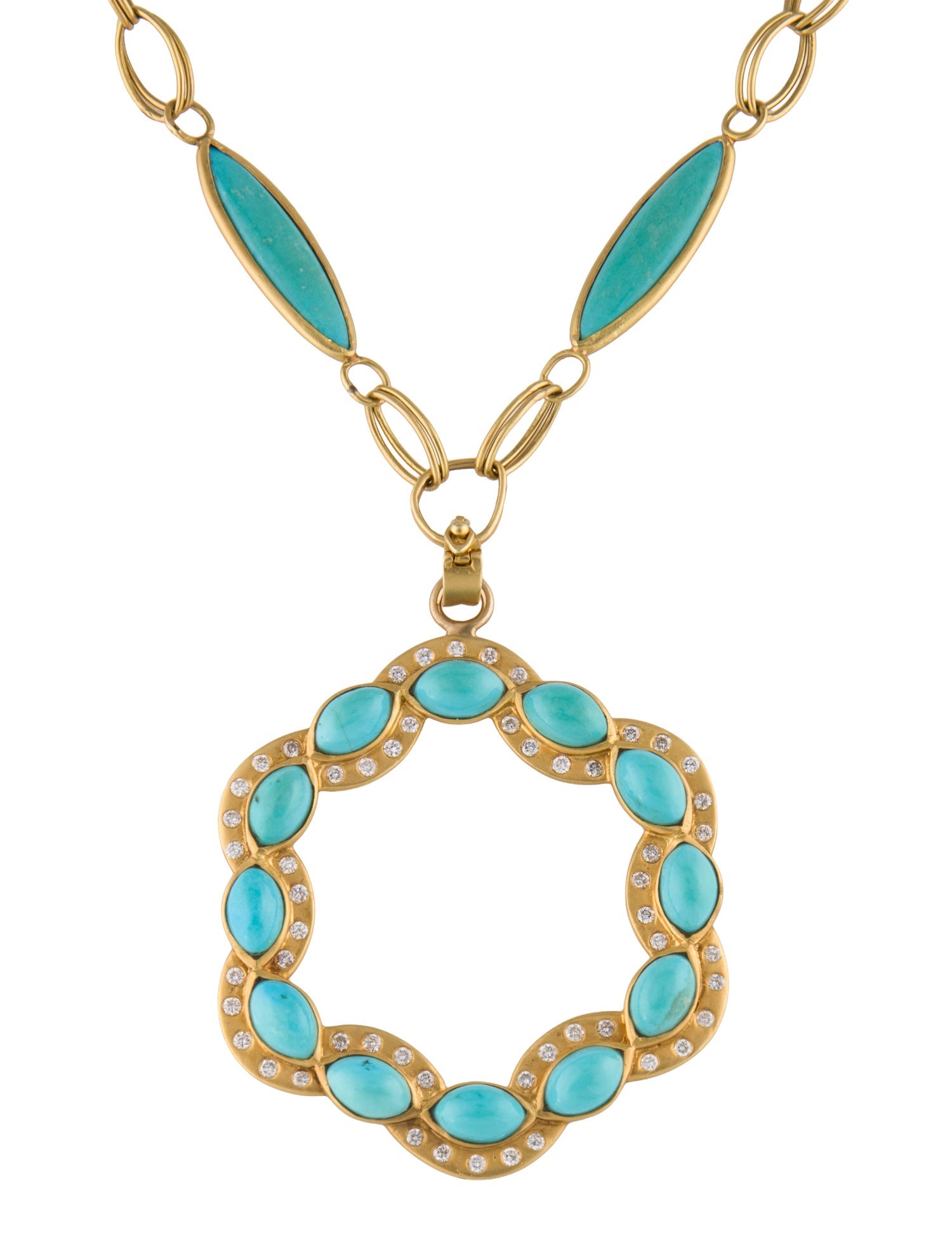 Necklace 18K Turquoise & Diamond Circle Pendant Enhancer Necklace