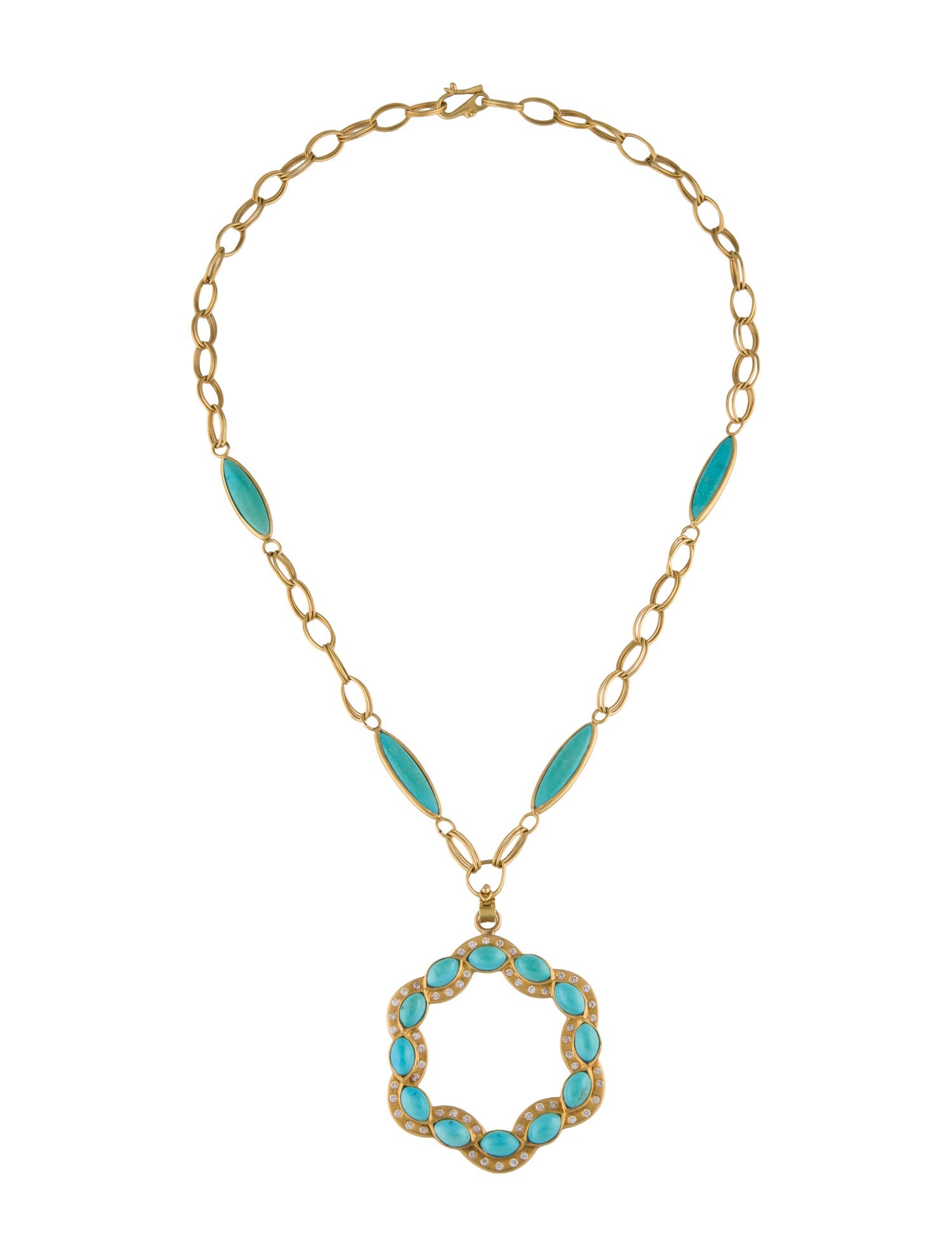 Necklace 18K Turquoise & Diamond Circle Pendant Enhancer Necklace