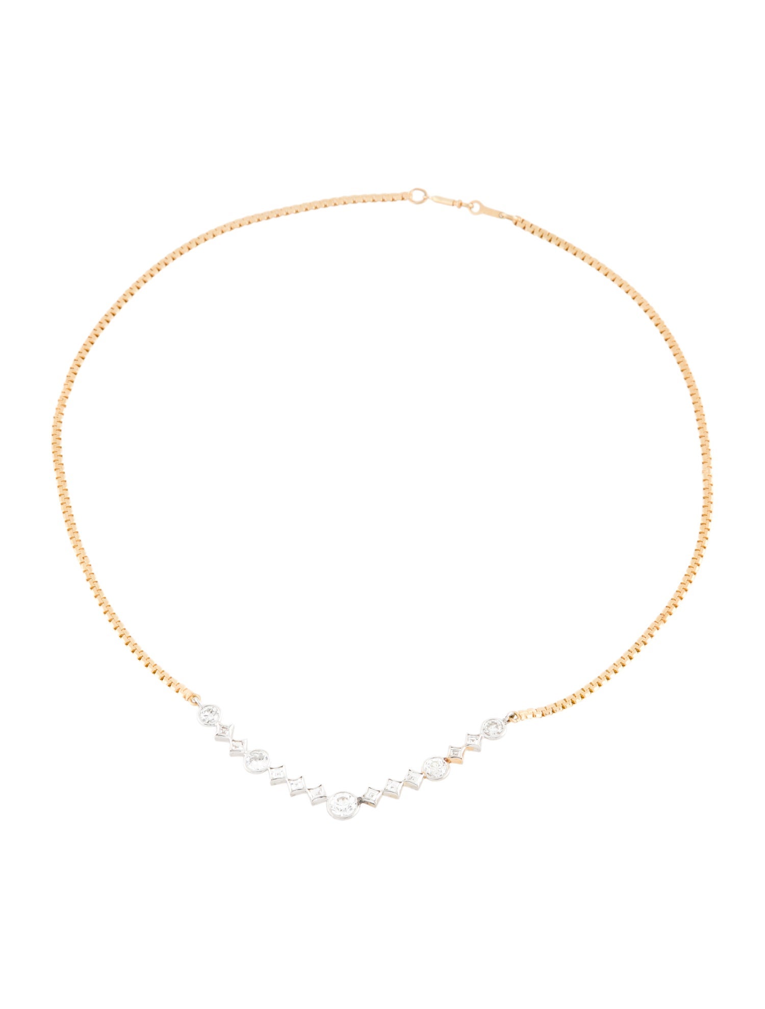 Necklace 14K Diamond Mixed Cut Station Choker Necklace