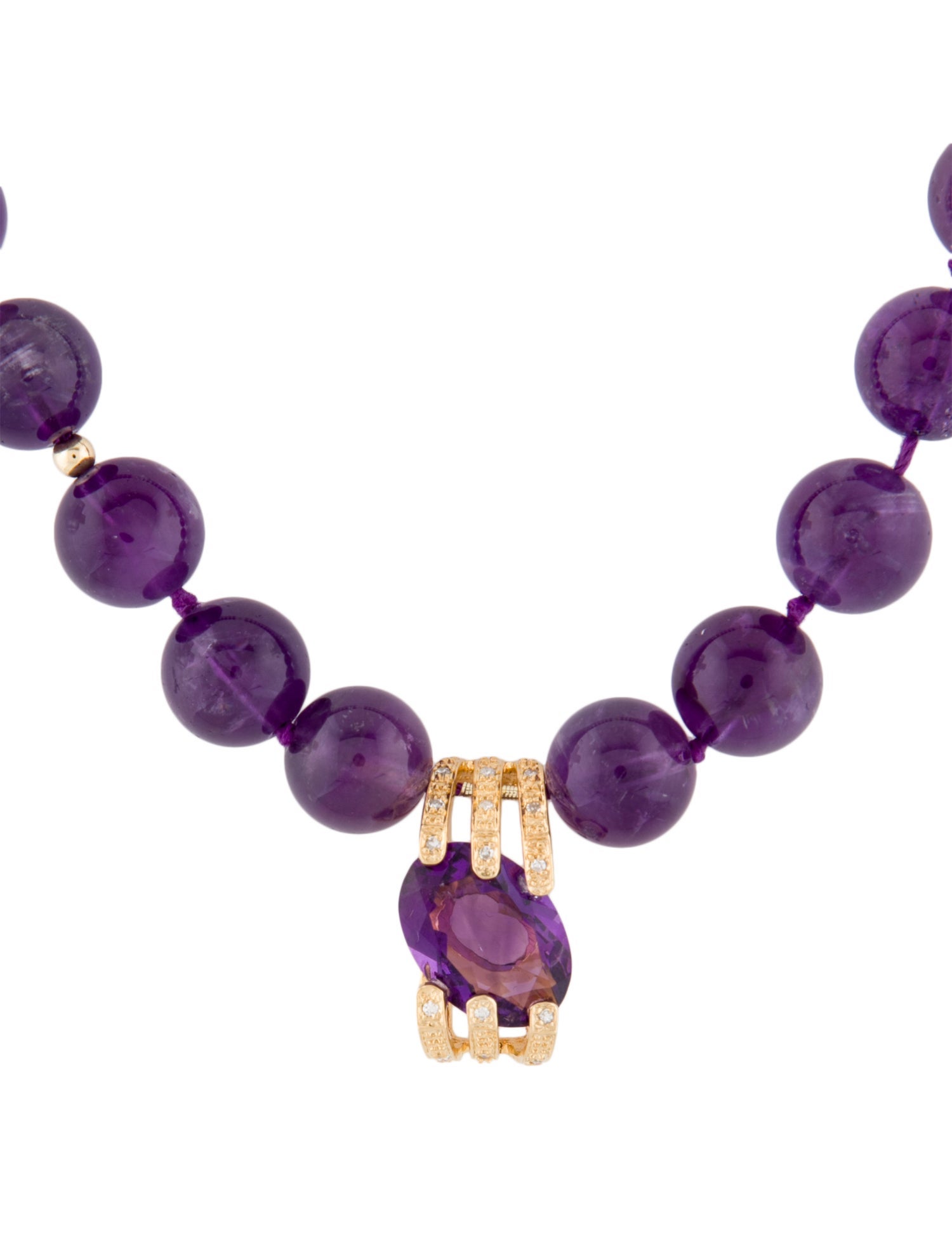 Necklace 14K Amethyst & Diamond Beaded Chain Necklace