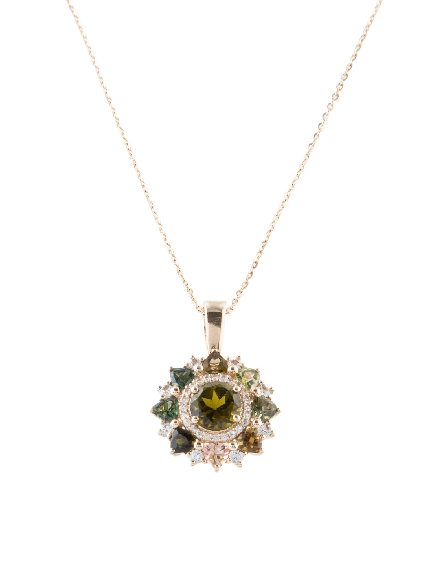 Necklace 14K 1.64ctw Tourmaline & Sapphire Pendant Necklace