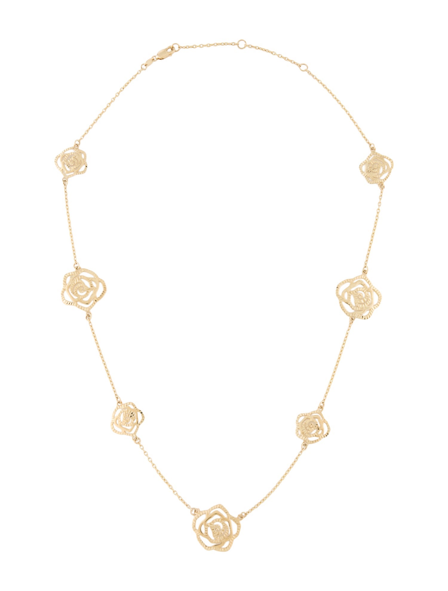 Necklace 14K Laser Cut Rose Petal Station Necklace