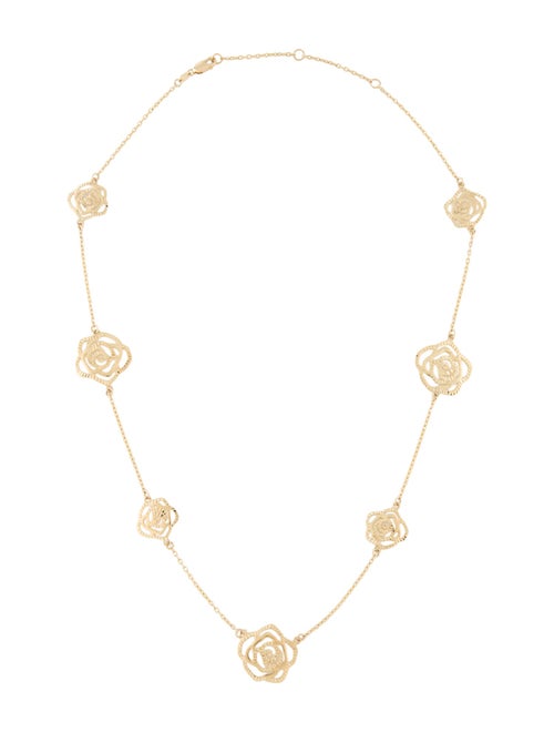 Necklace 14K Laser Cut Rose Petal Station Necklace