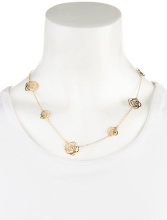 Necklace 14K Laser Cut Rose Petal Station Necklace
