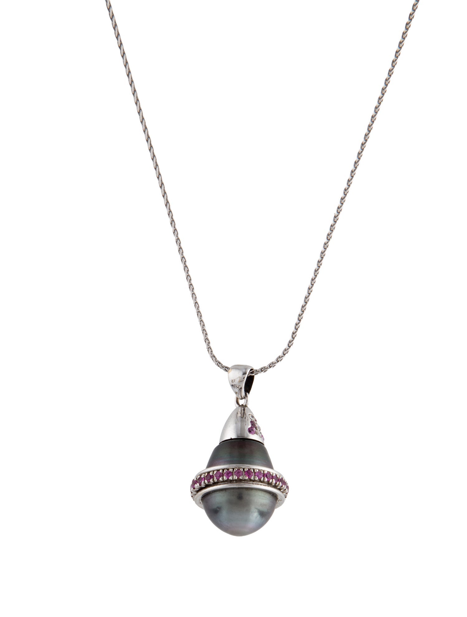 Necklace 18K Pearl, Sapphire & Diamond Pendant Necklace