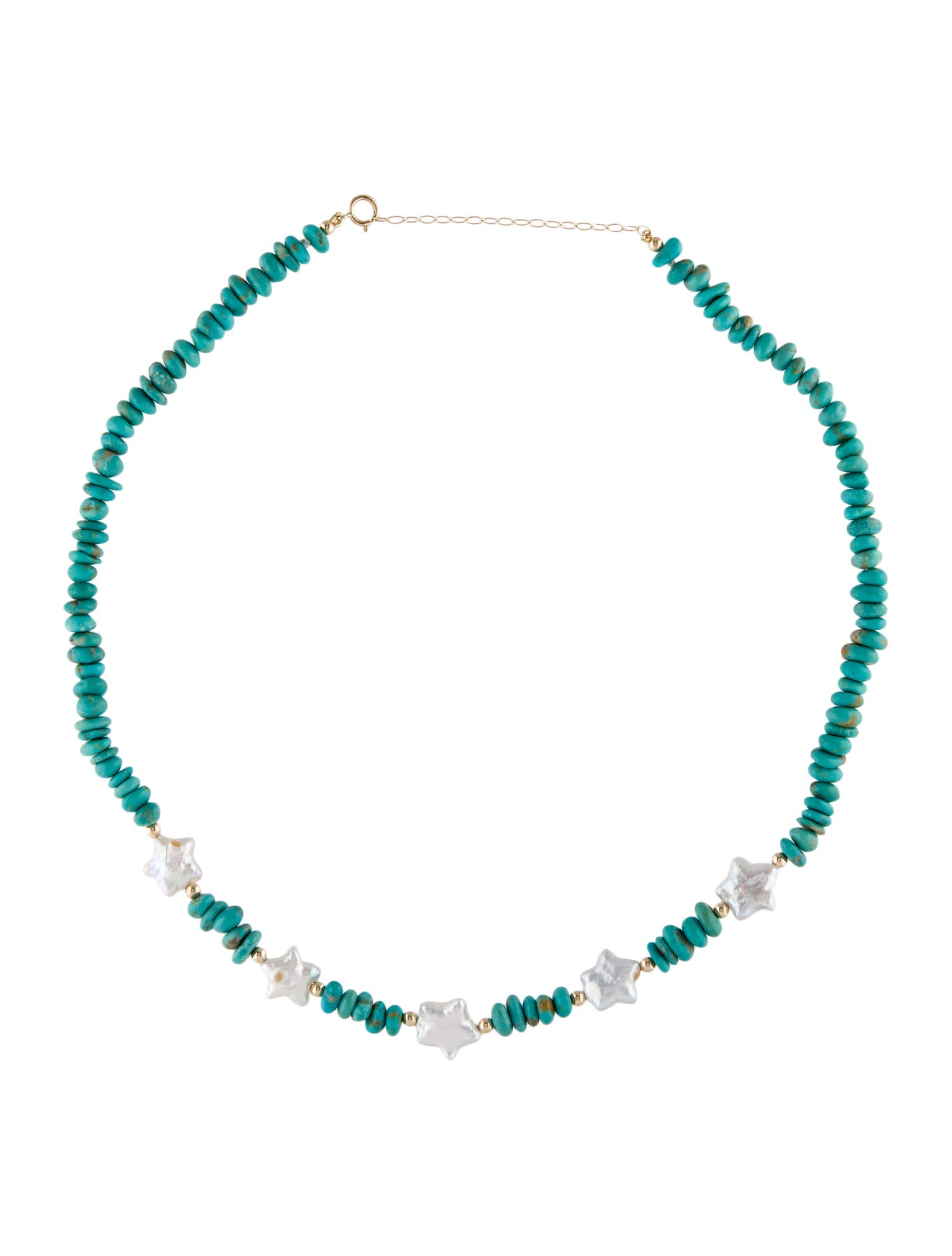 Necklace 14K Pearl & Turquoise Bead Strand Station Necklace