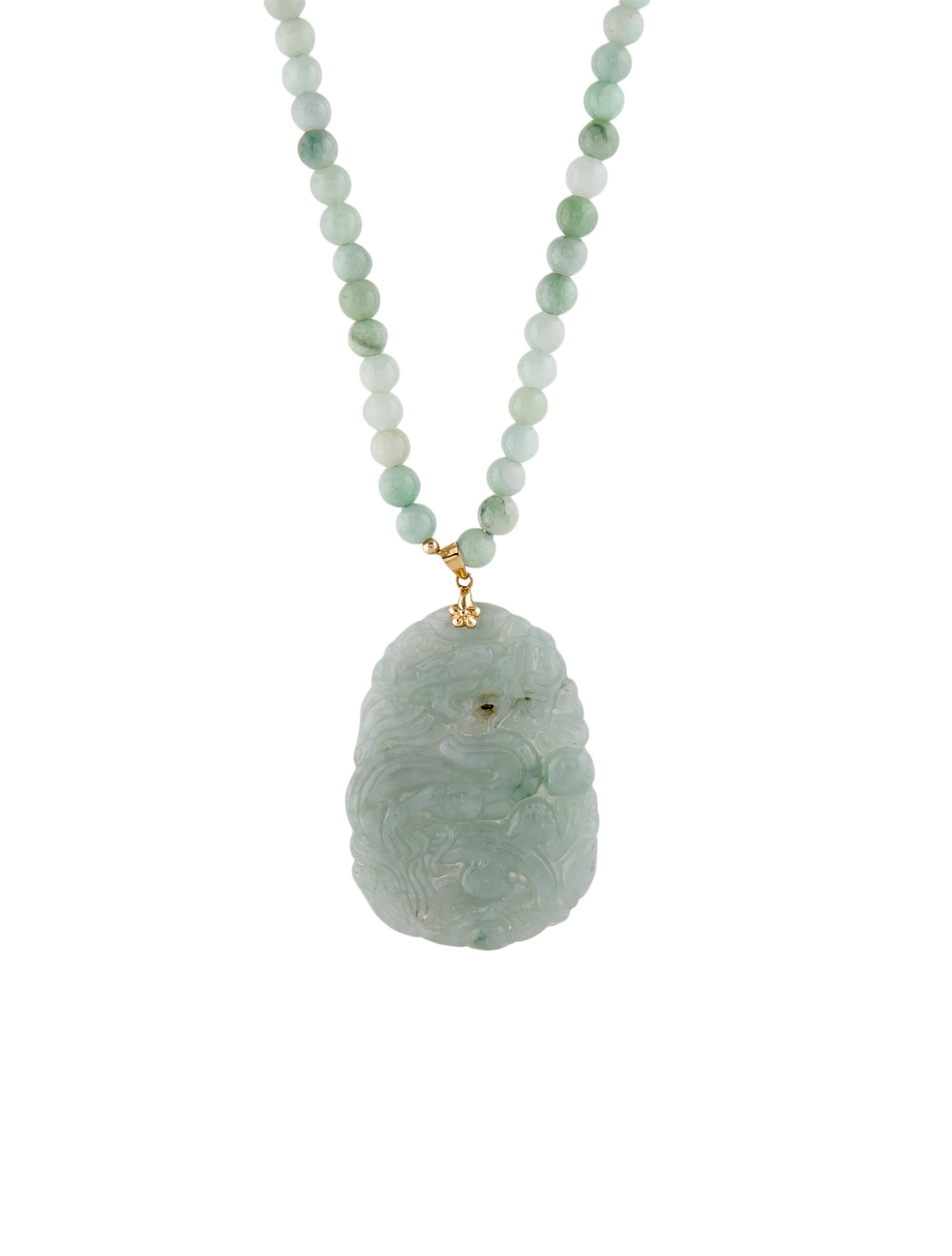 Necklace 14K Jadeite Pendant & Bead Necklace