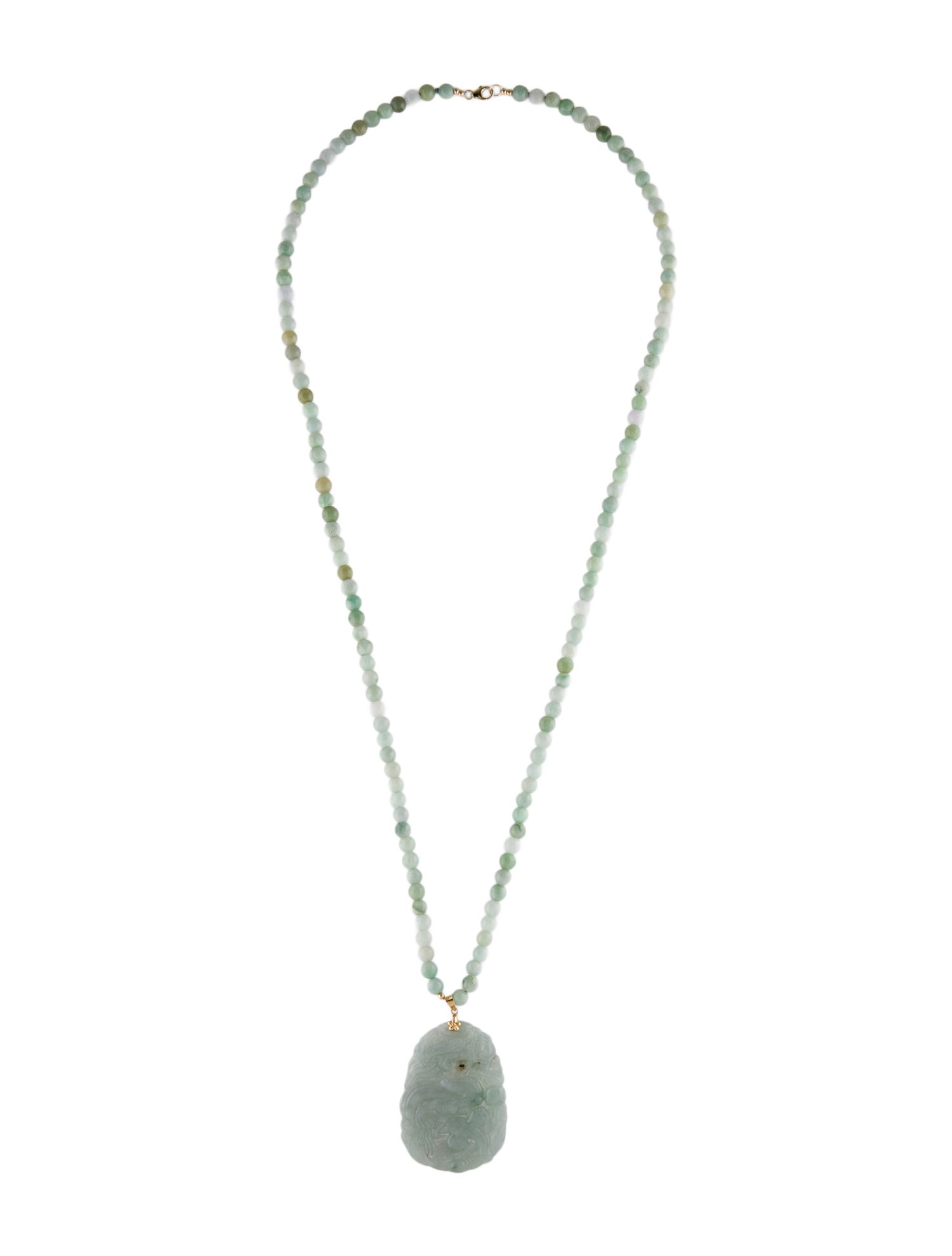 Necklace 14K Jadeite Pendant & Bead Necklace