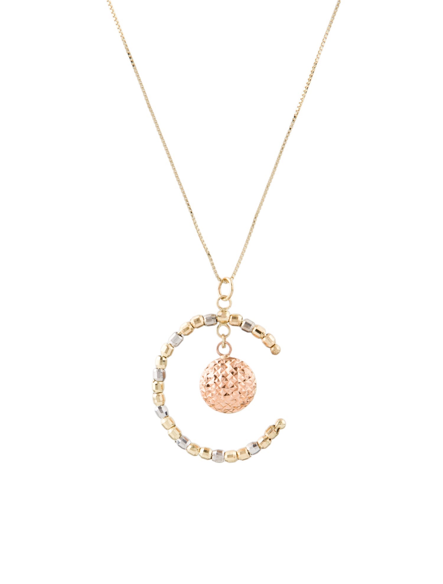 Necklace 14K Tri-Color Crescent Drop Pendant Necklace