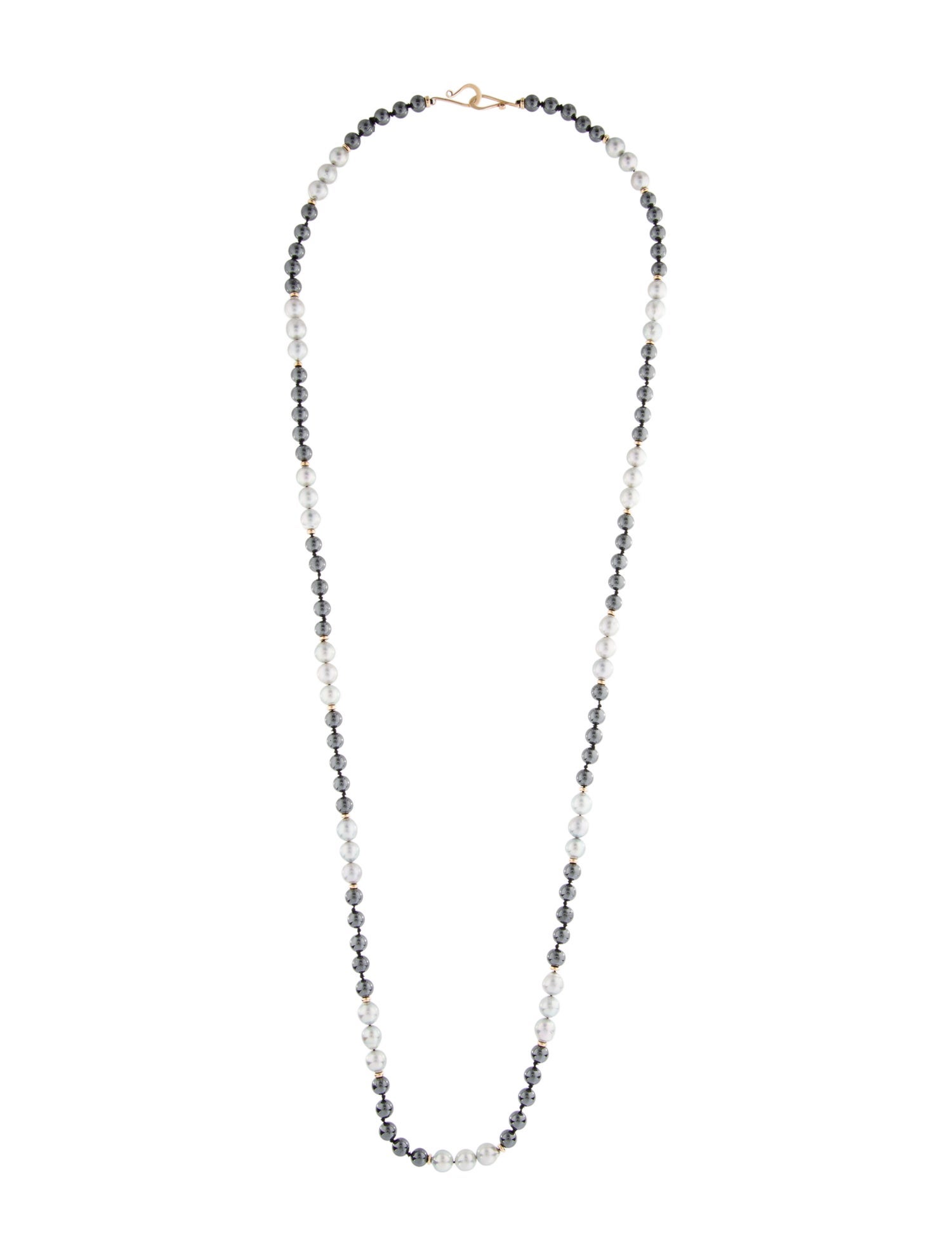 Necklace 14K Pearl & Hematine Bead Strand Necklace