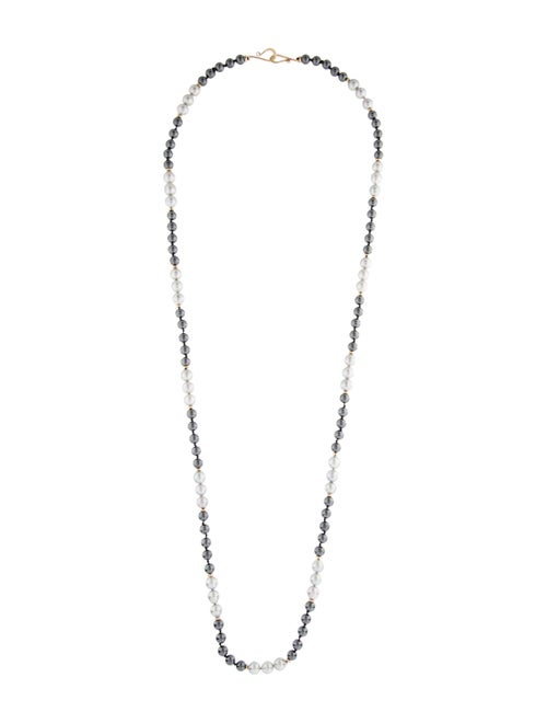 Necklace 14K Pearl & Hematine Bead Strand Necklace