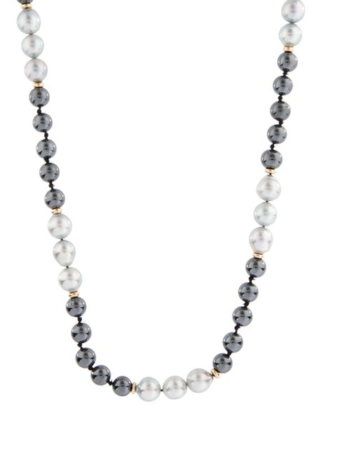 Necklace 14K Pearl & Hematine Bead Strand Necklace
