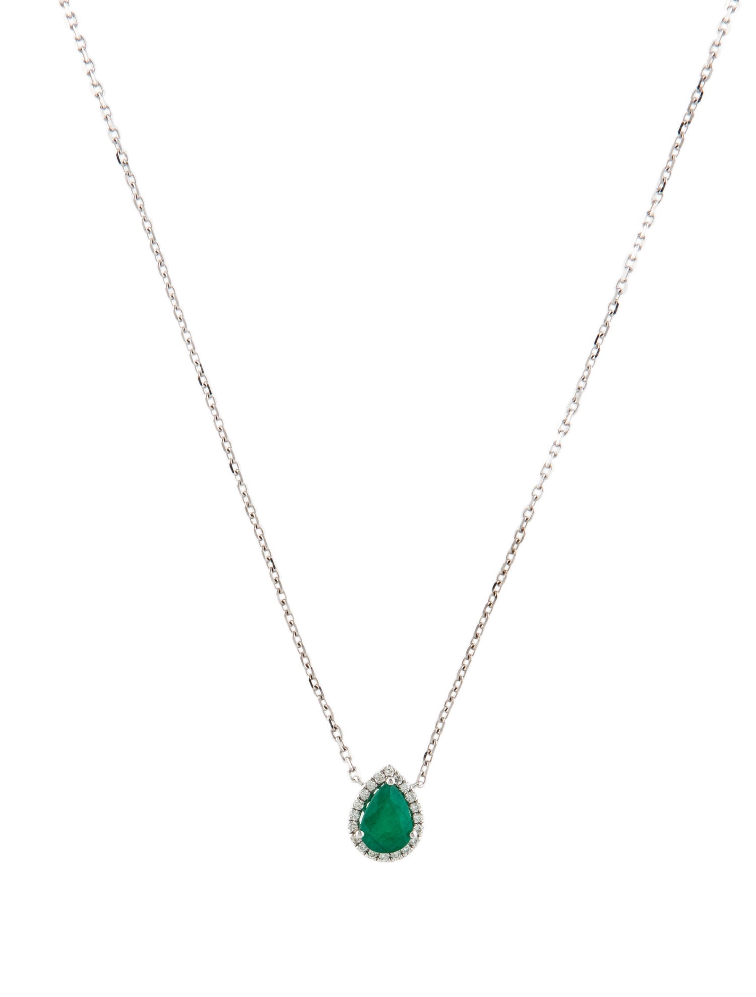 Necklace 14K 1.02ctw Emerald & Diamond Pendant Necklace