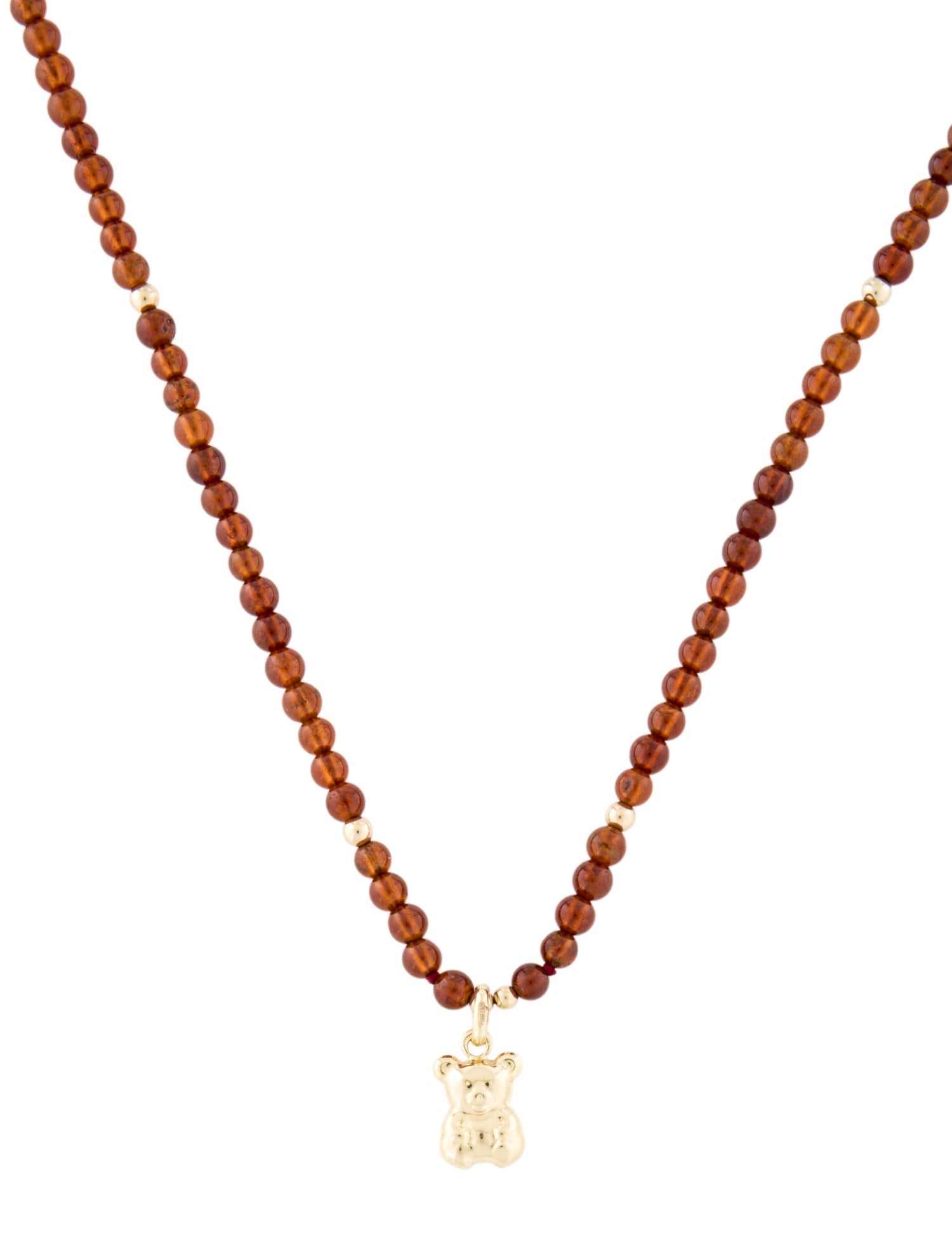 Necklace 14K Hessonite Garnet Bead Strand & Teddy Bear Pendant Necklace