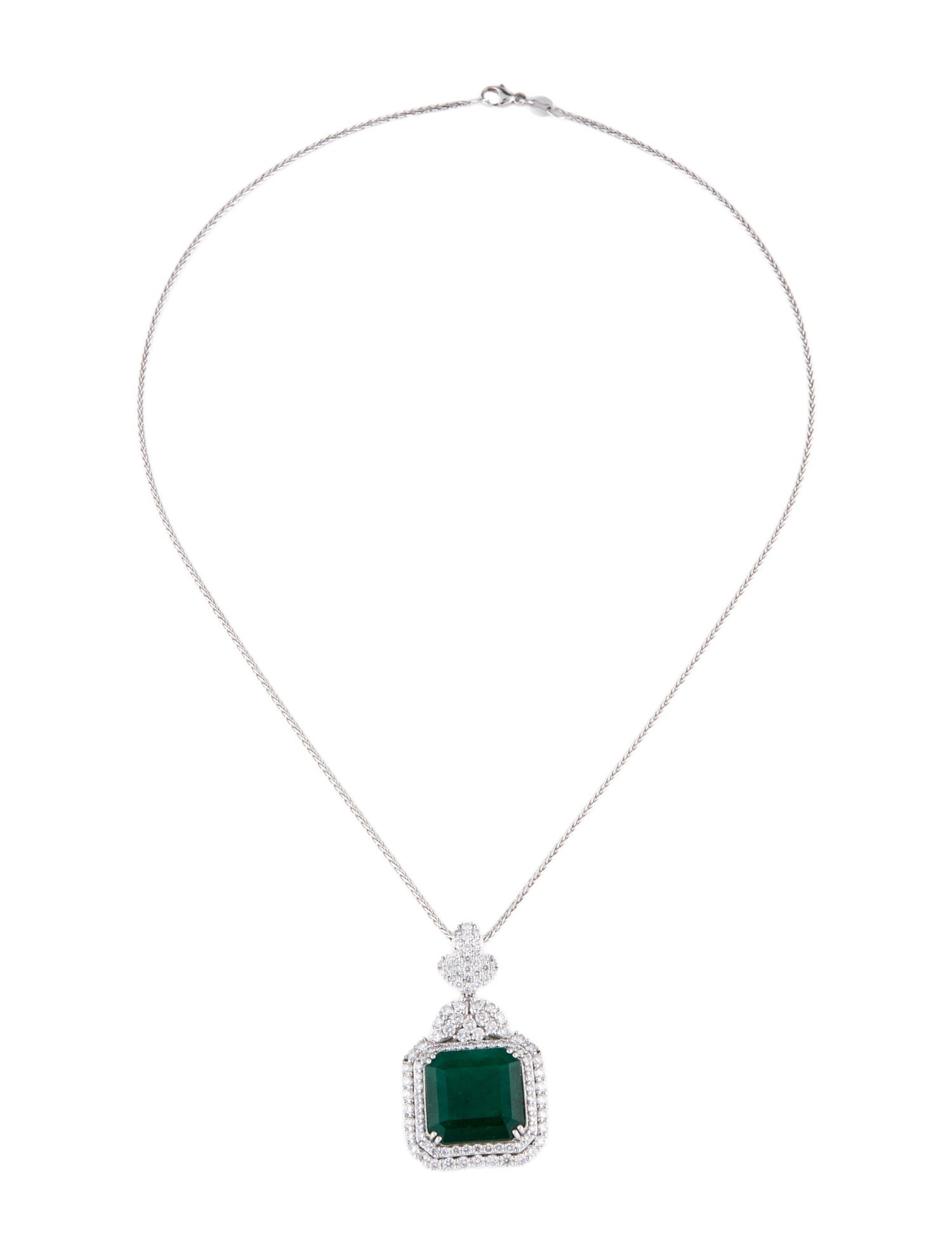 Necklace Oscar Friedman Platinum 14.89ct Emerald & Diamond Pendant Necklace