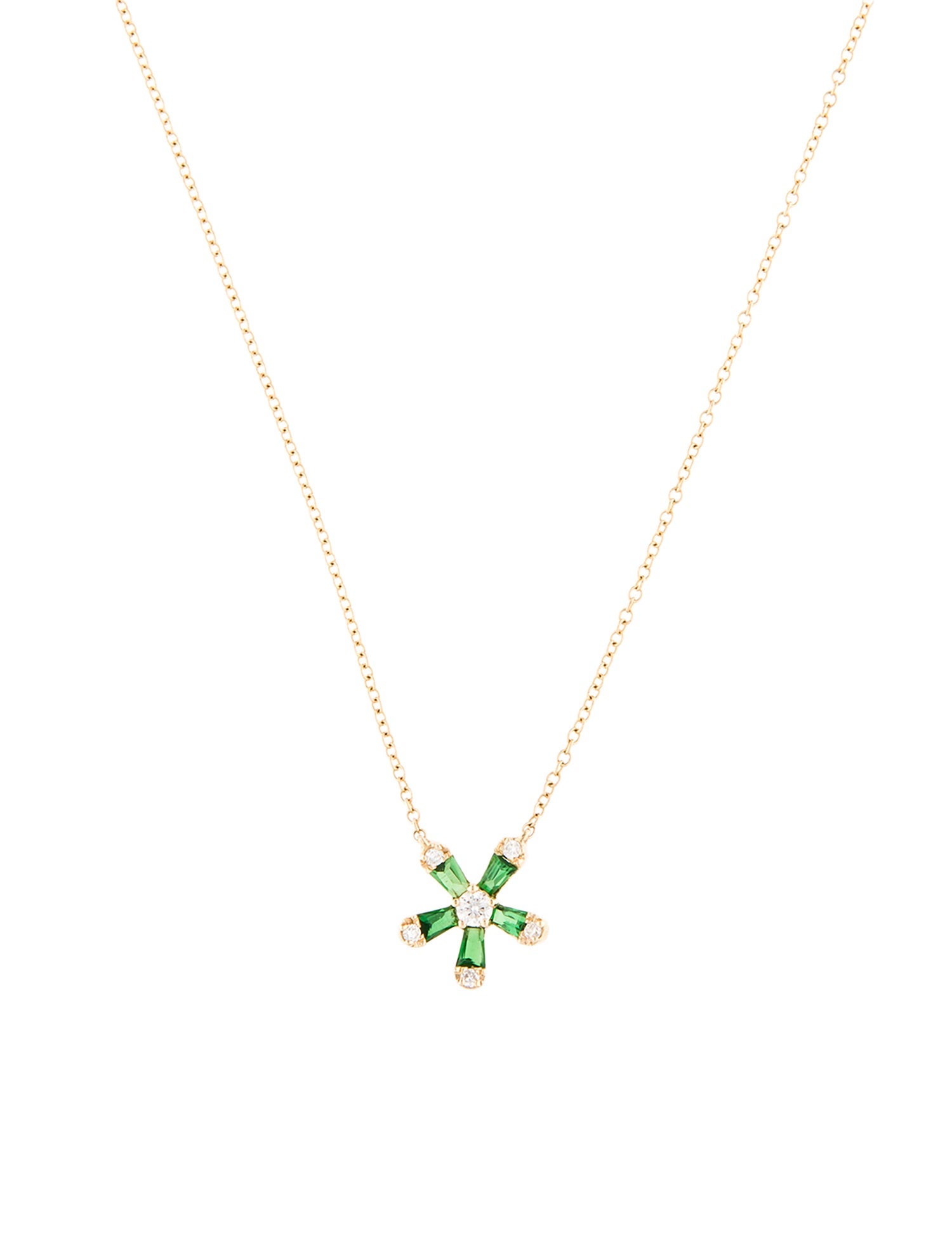 Necklace 14K Tsavorite Garnet & Diamond Flower Pendant Necklace