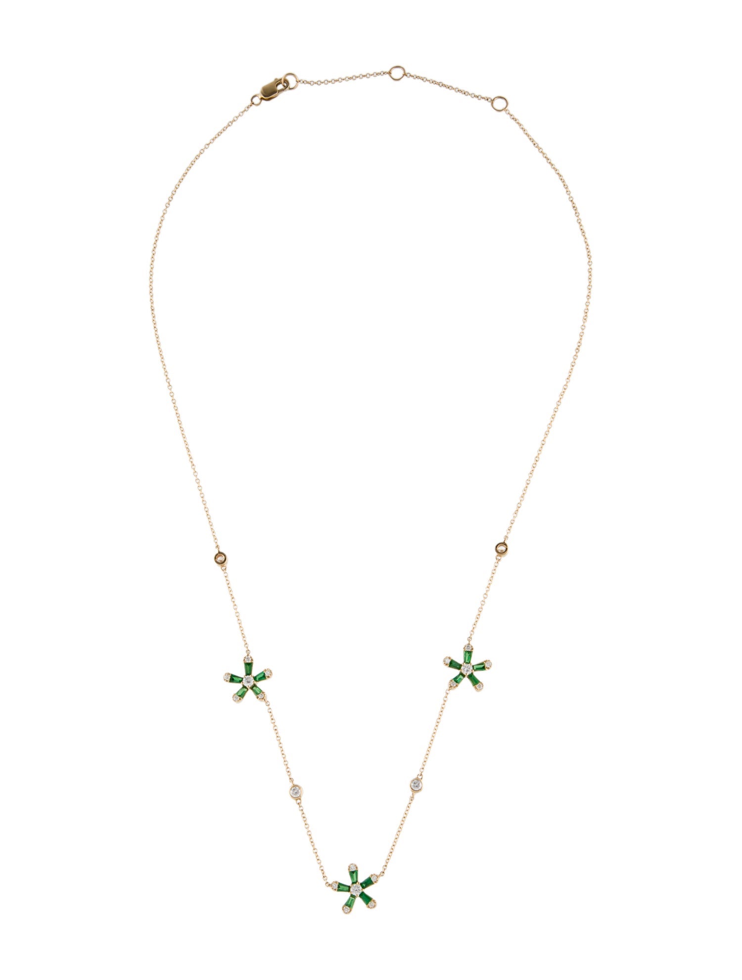 Necklace 14K Tsavorite Garnet & Diamond Station Necklace