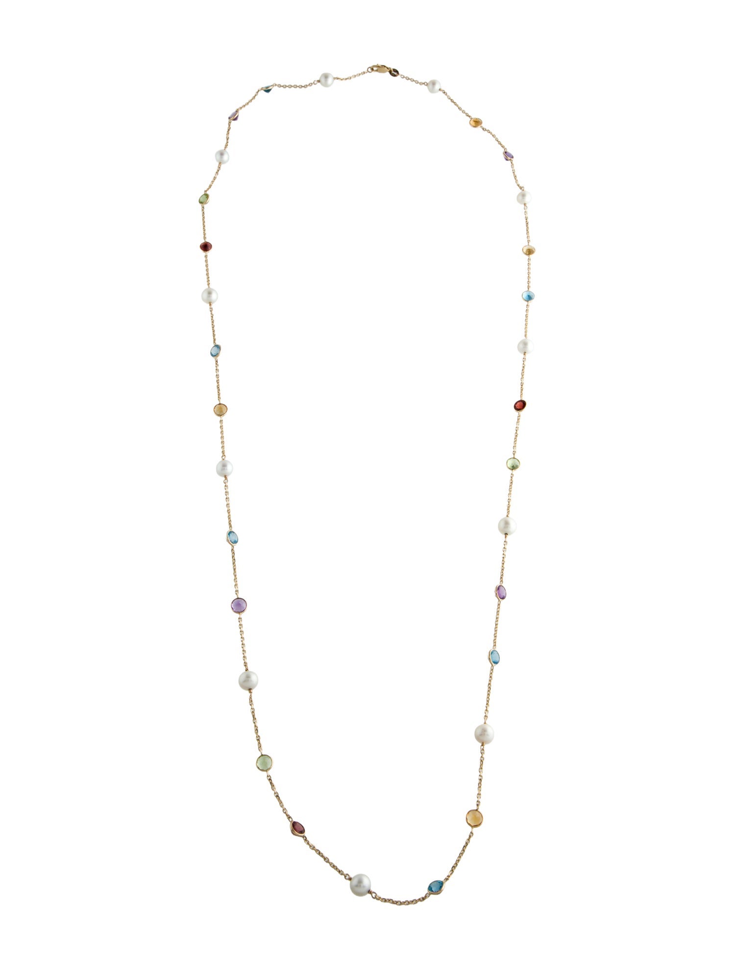 Necklace 14K Pearl & Multistone Station Necklace
