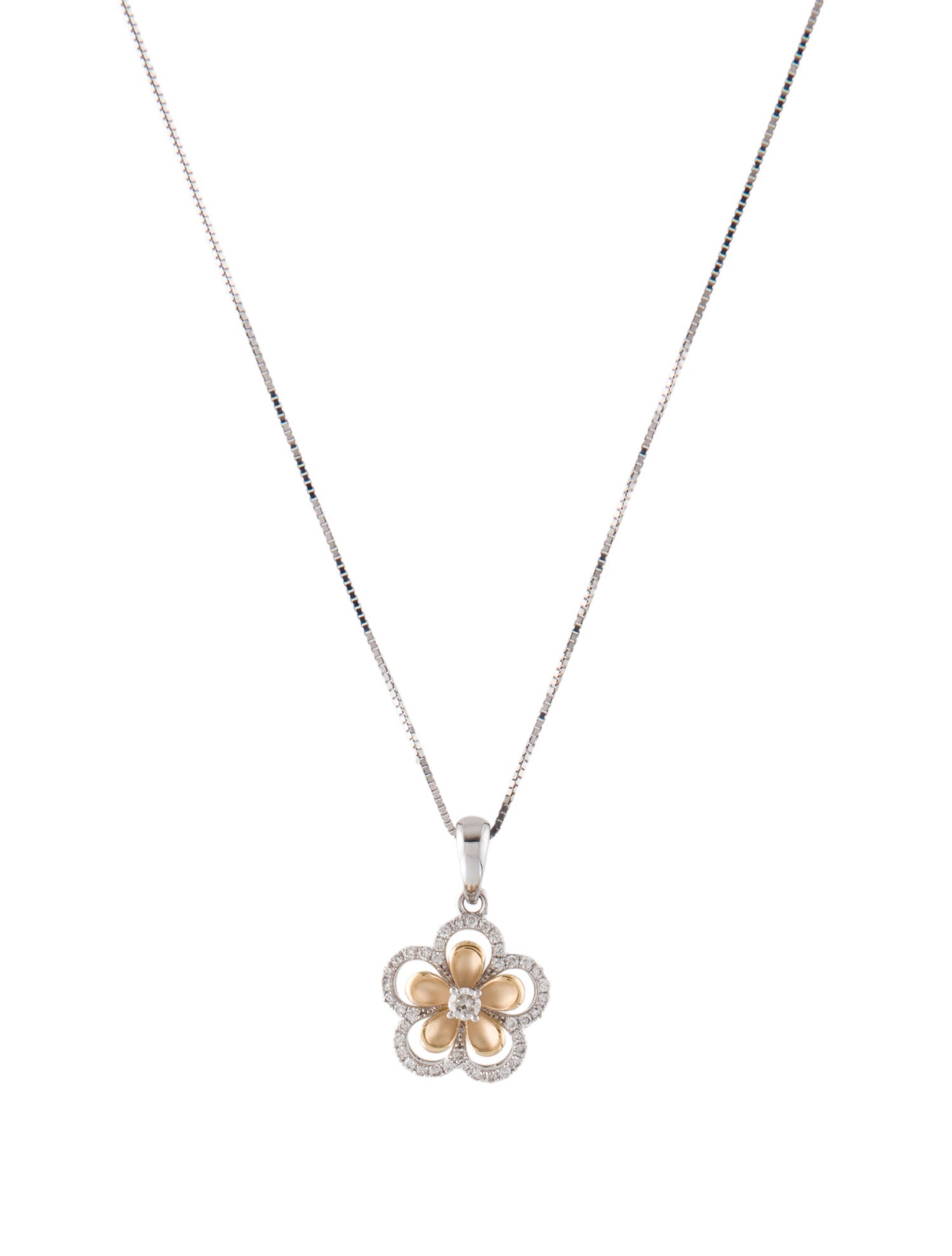 Necklace 14K Diamond Flower Pendant